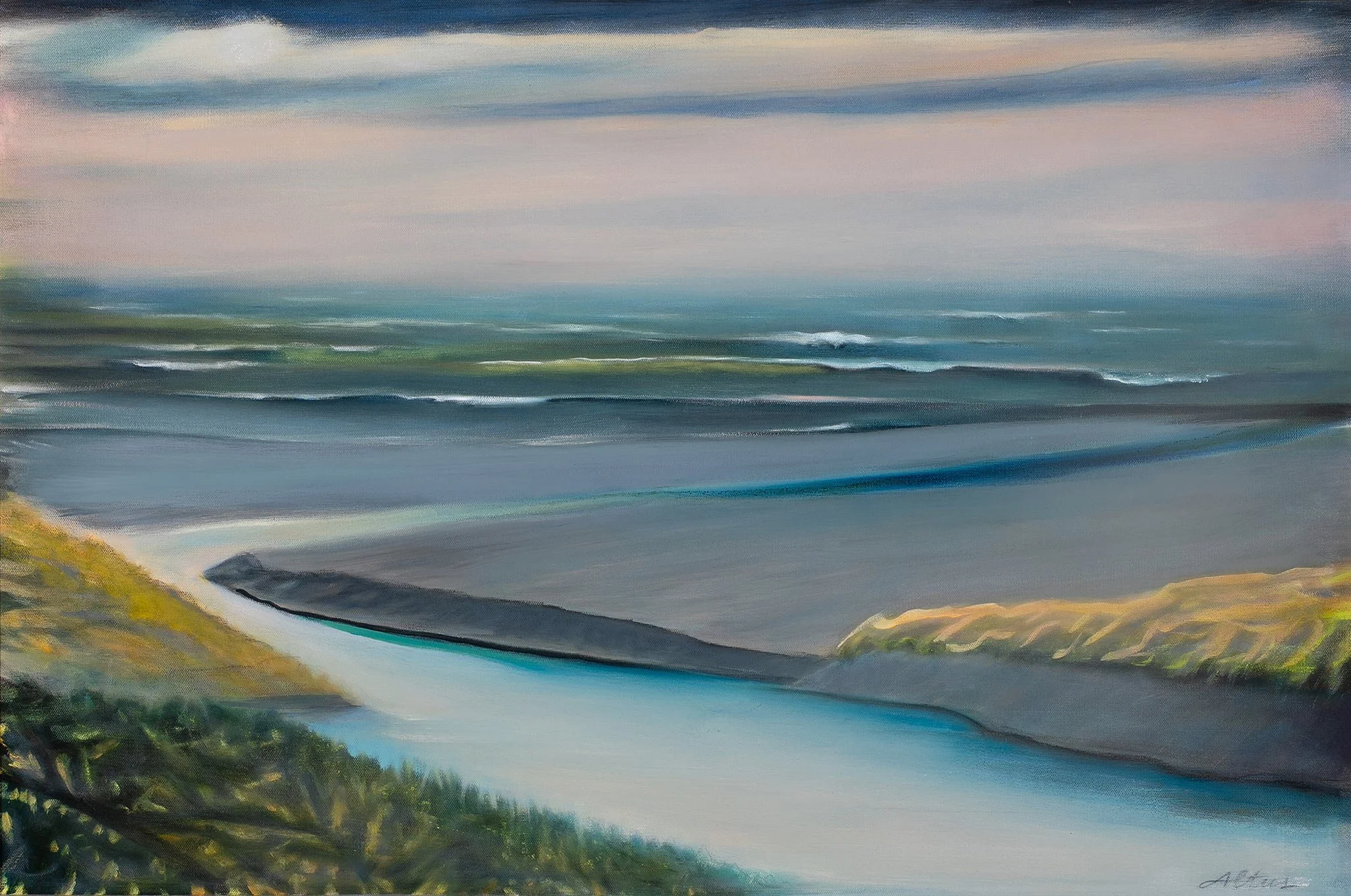 Kathryn Altus - River to Sea, water soluble oil on canvas, 24 x 36 in. 