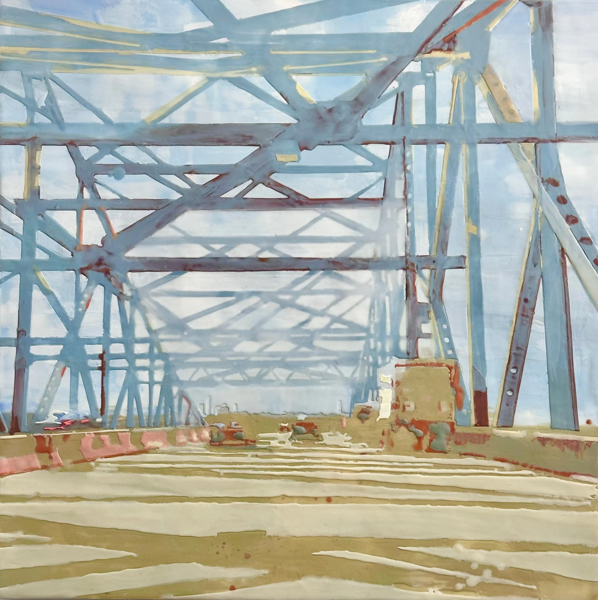 Patti Bowman - Still Traveling, encaustic on panel, 24 x 24 in. 