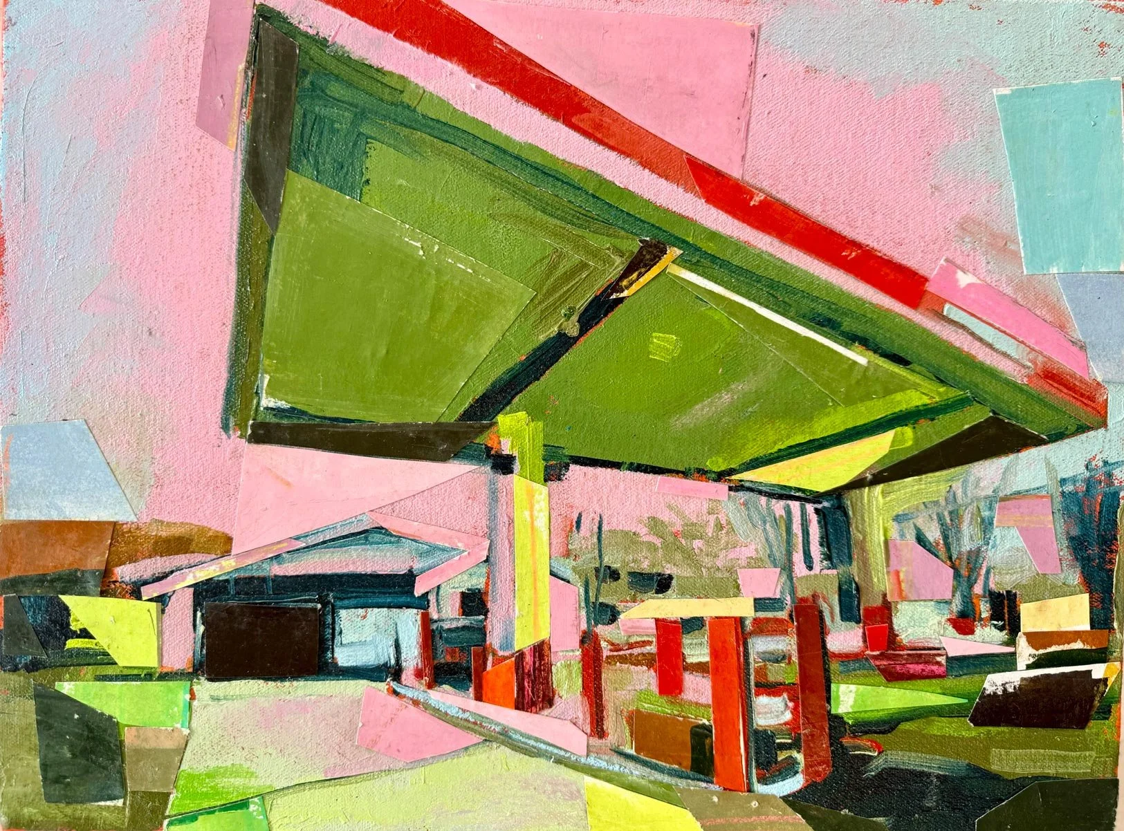 Daphne Minkoff - The Quiet Between #3, collage, oil on canvas over board, 12 x 16 in. 