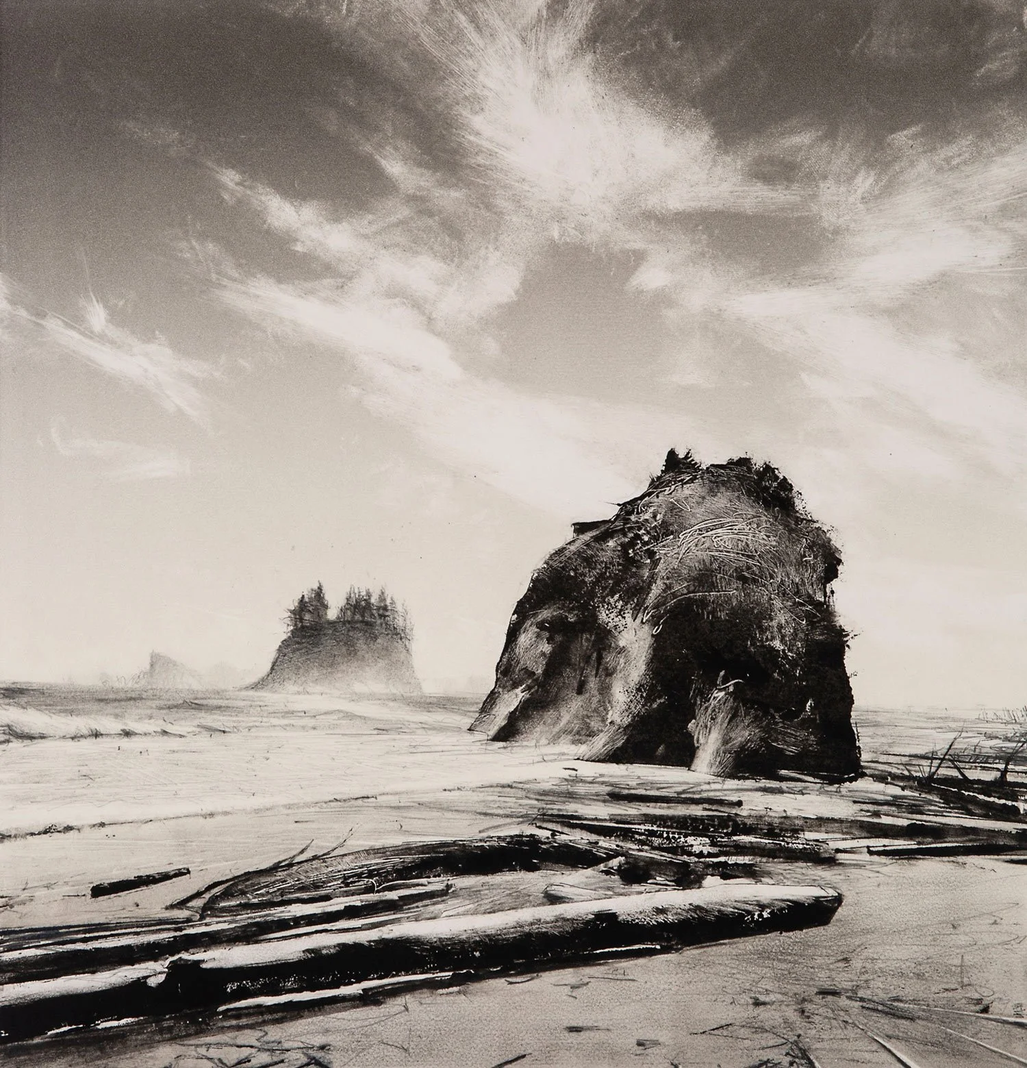 Wendy Orville - Early Morning, Second Beach, monotype, 16.25 x 15.75 in. $3550 -- On Hold
