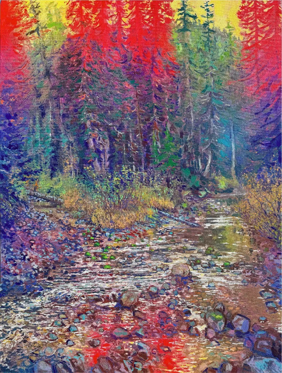 Benjamin Vanderwerff - Canyon Creek, spray paint and acrylic on canvas, 48 x 36 in. $6800