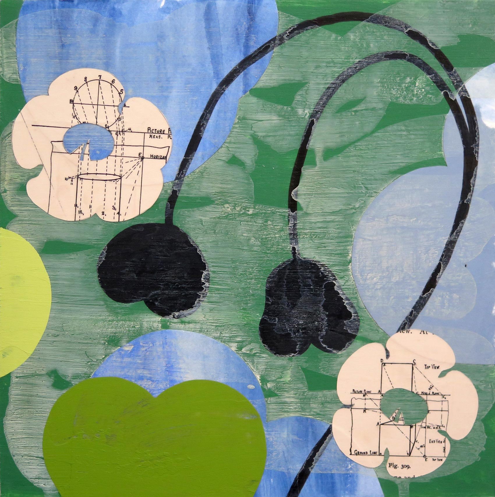 Richard Hutter - Nasturtiums V, acrylic & found-paper collage on panel, 10 x 10 in. $500