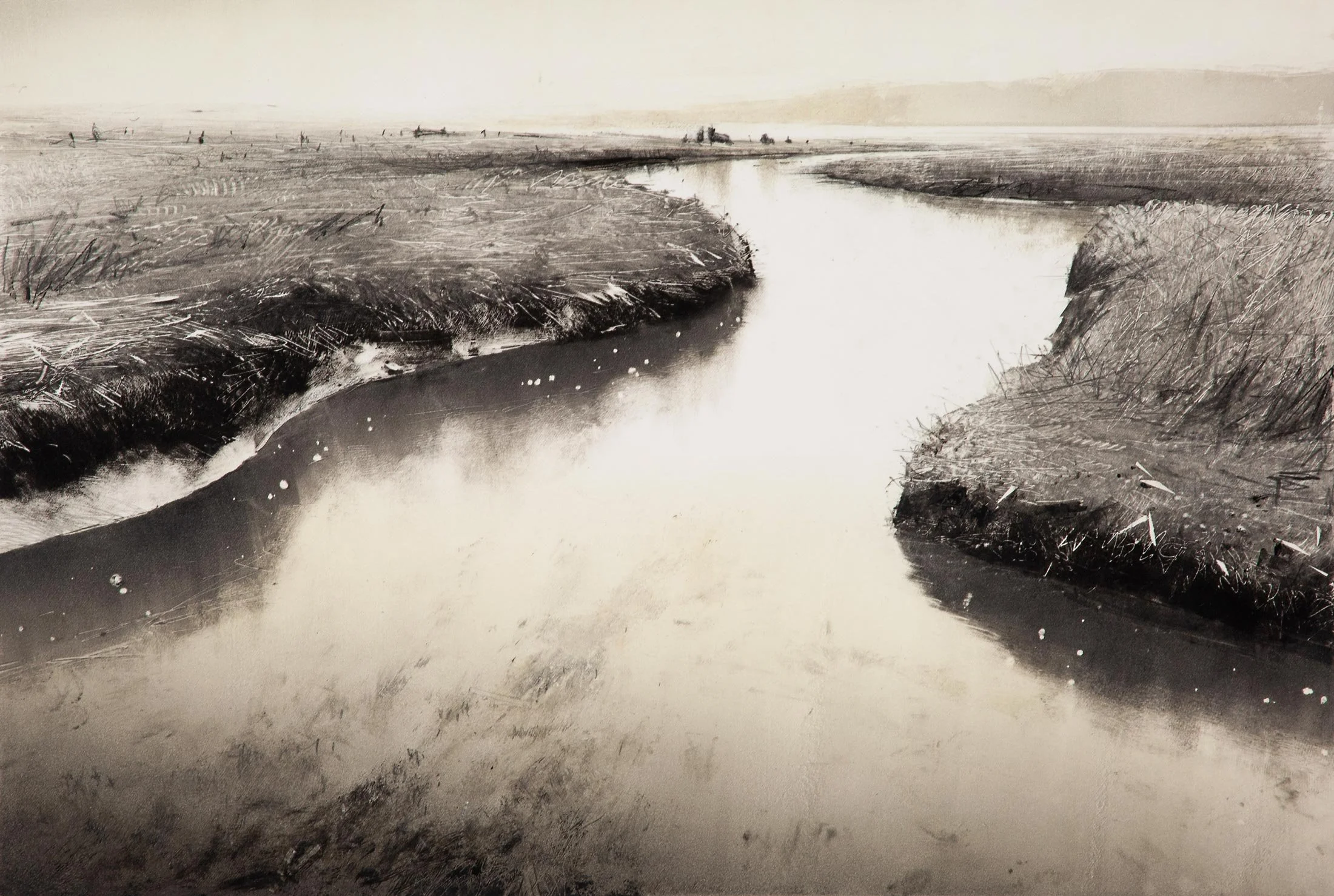 Wendy Orville - Hood Canal Wetlands No. 2, monotype, 13 x 19 in., framed to 23.5 x 29 in. SOLD