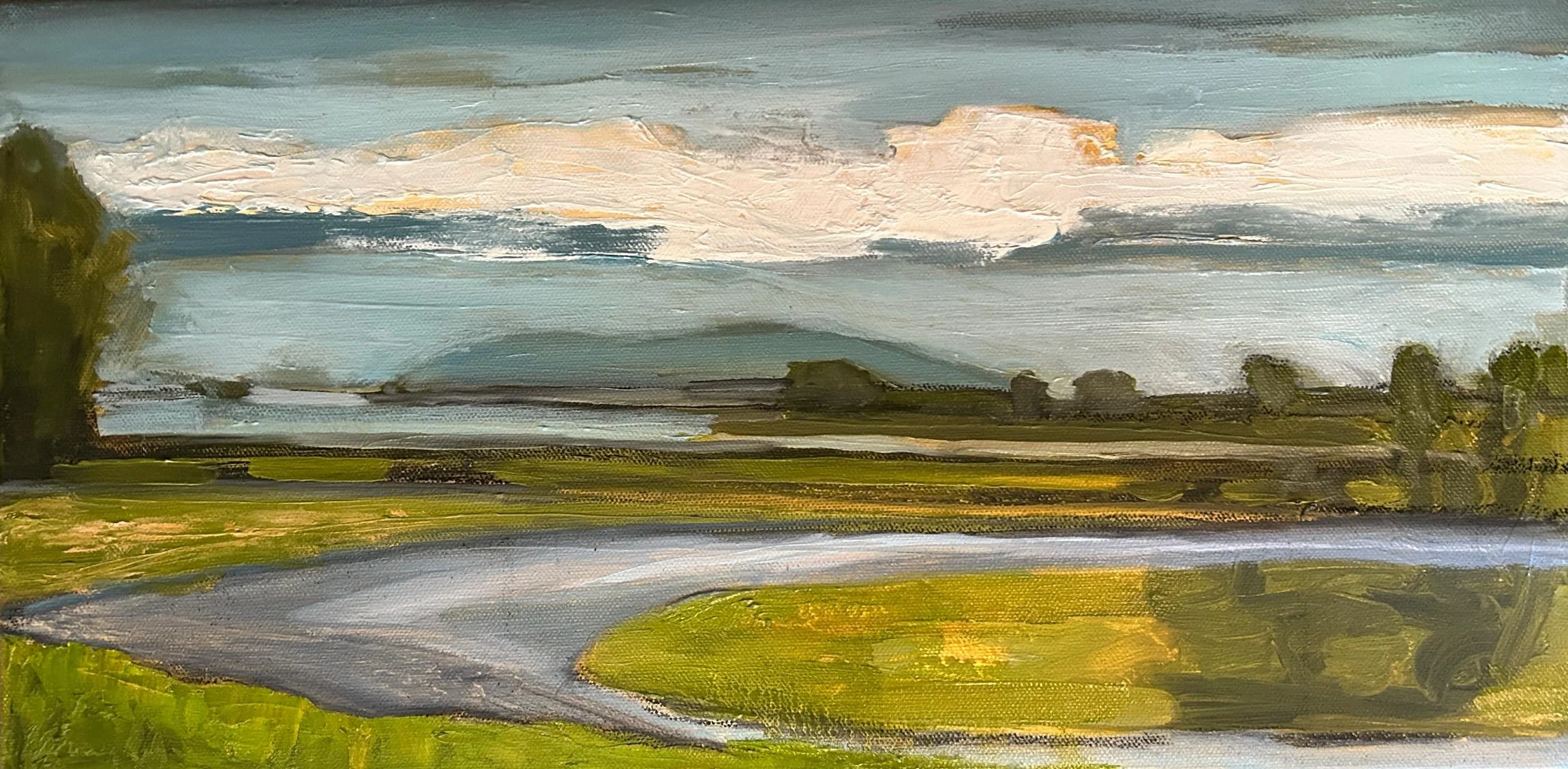Hart James - Jerry Neale Slough, oil and charcoal on canvas, 10 x 20 in. $800