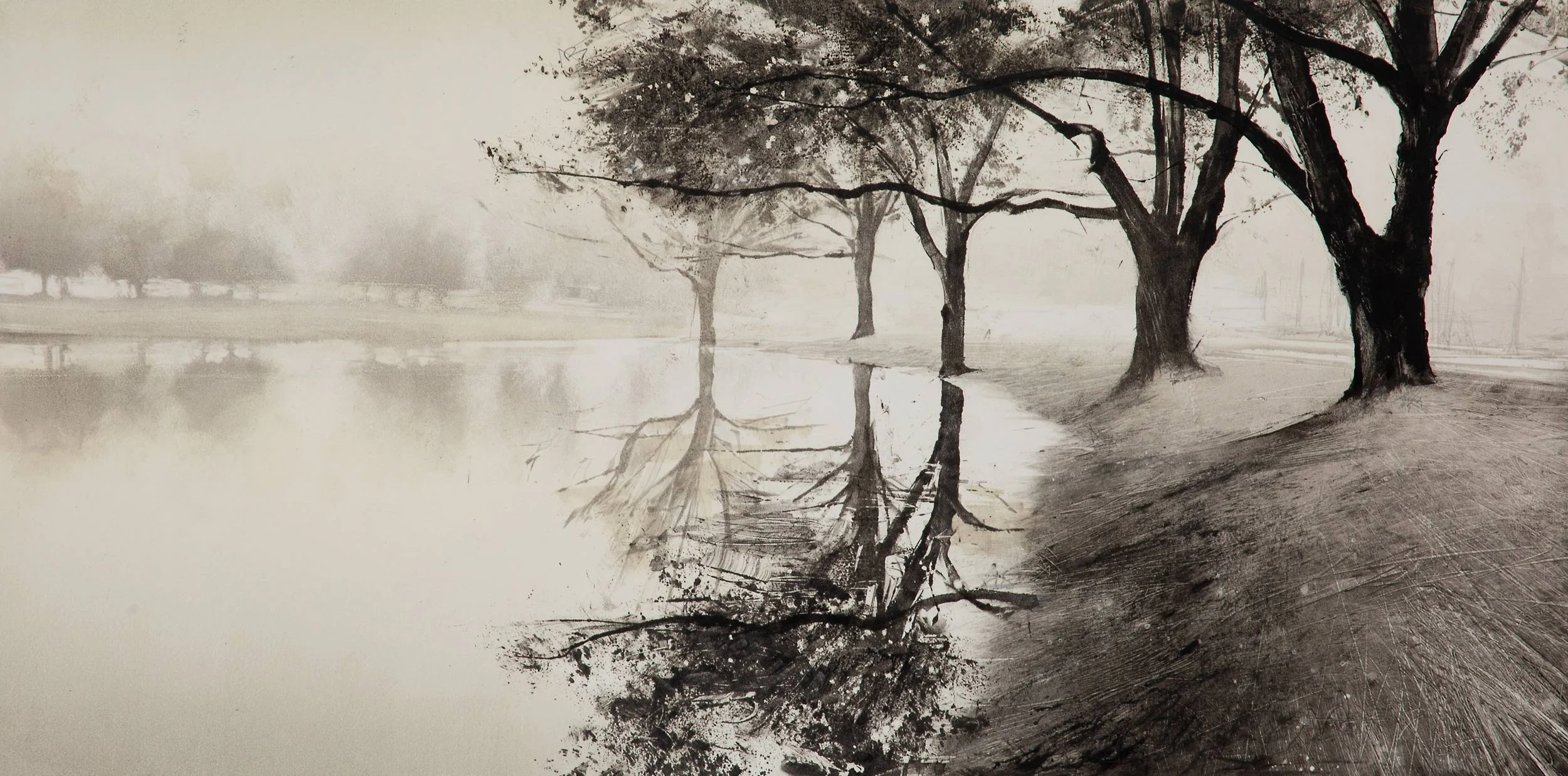 Wendy Orville - Battlepoint Flooded, Winter, monotype, 10.75 x 21.75 in. $3400