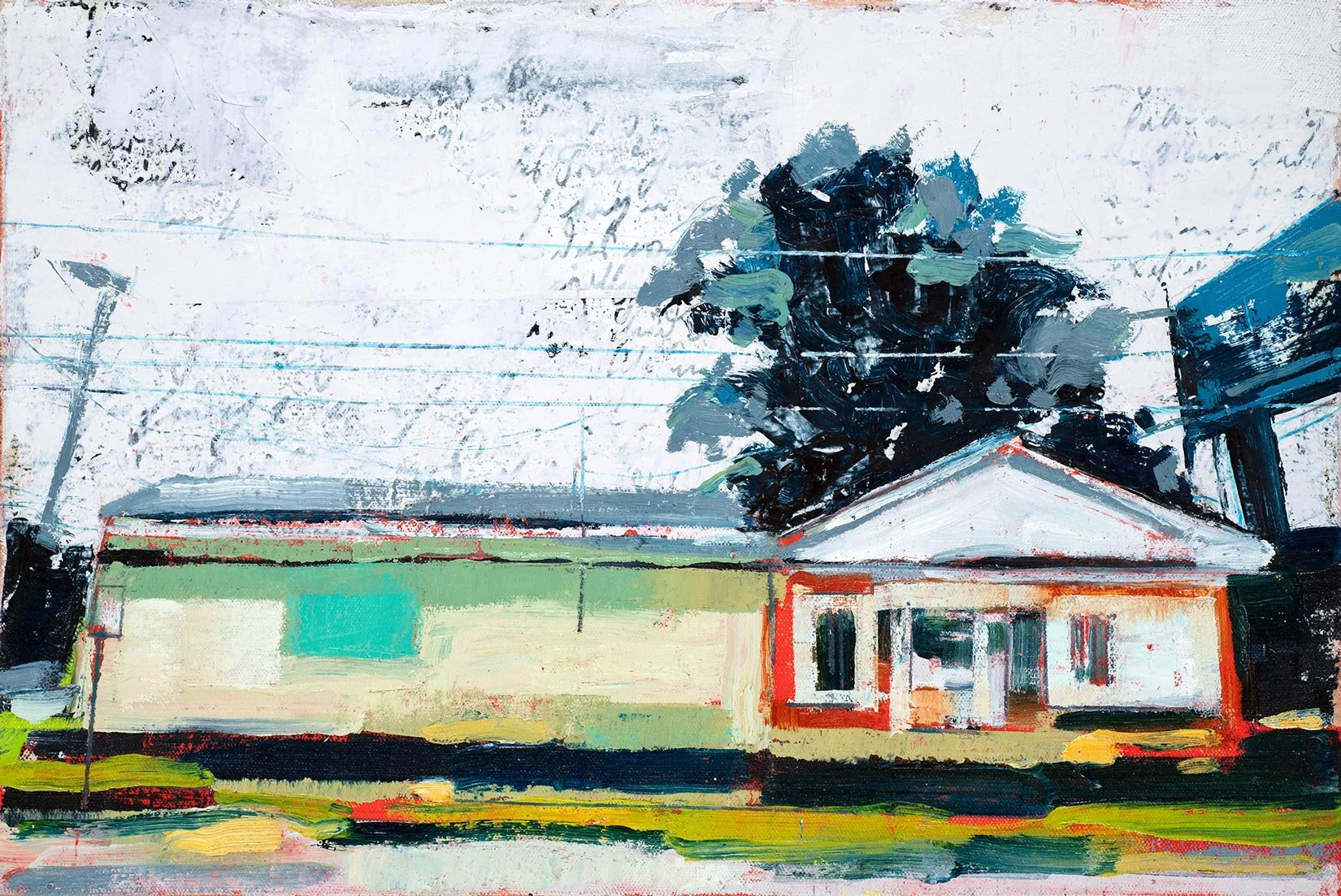 Daphne Minkoff - They Never Came Back, collage, oil on canvas over board, 12 x 18 in. 