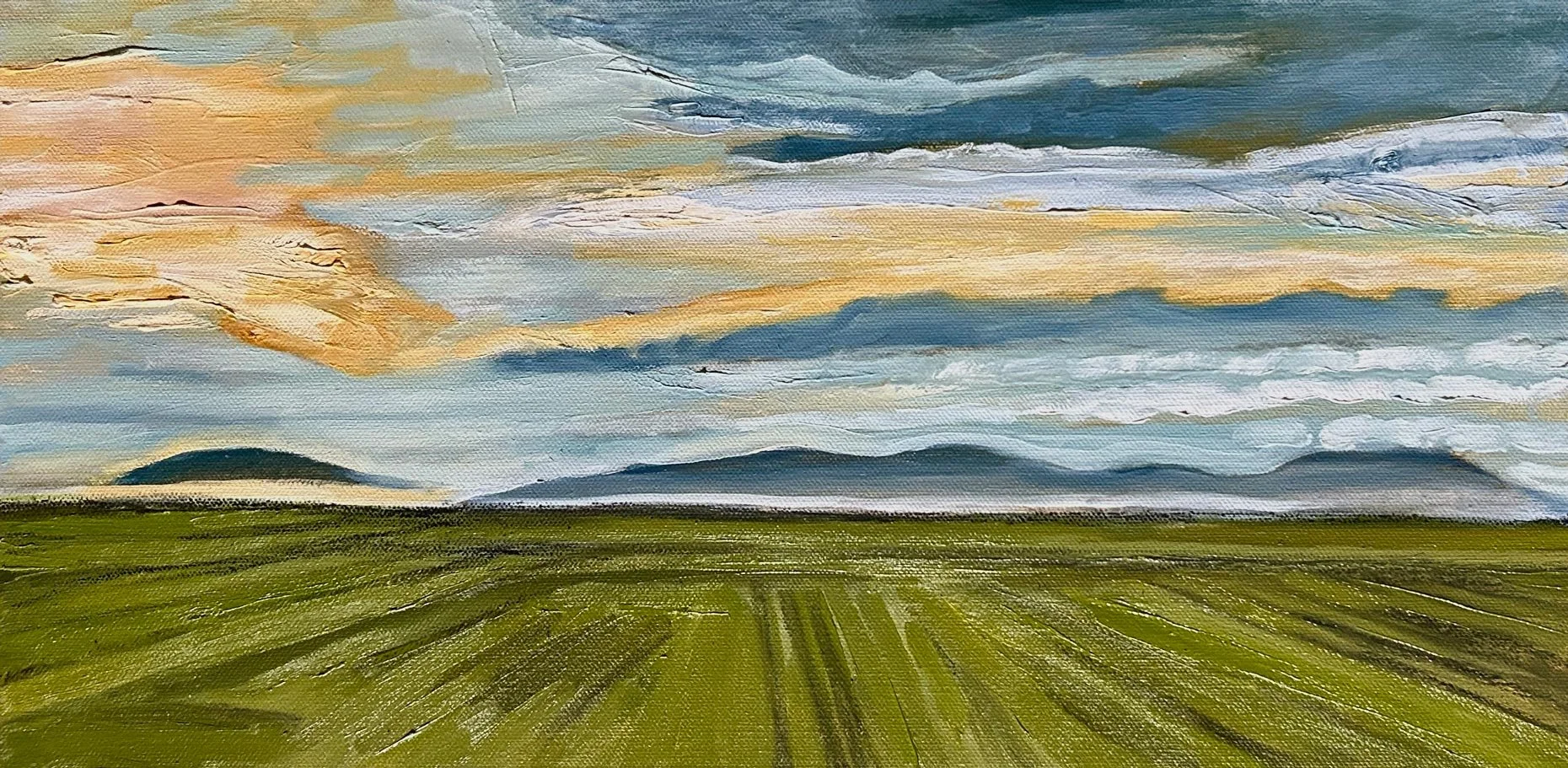 Hart James - Saying Good Night, oil and charcoal on canvas, 10 x 20 in. 
