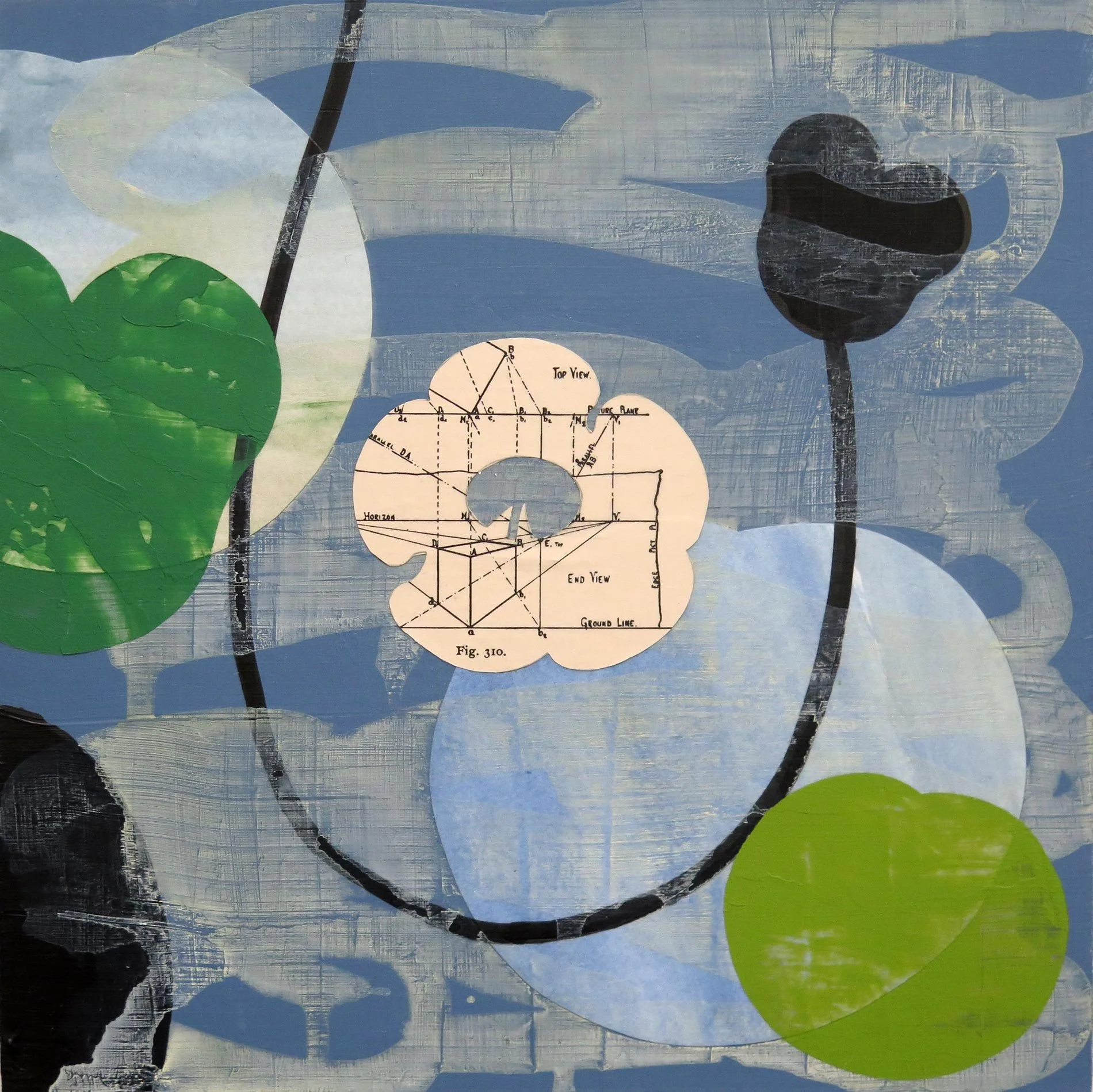 Richard Hutter - Nasturtiums VI, acrylic & found-paper collage on panel, 10 x 10 in. $500