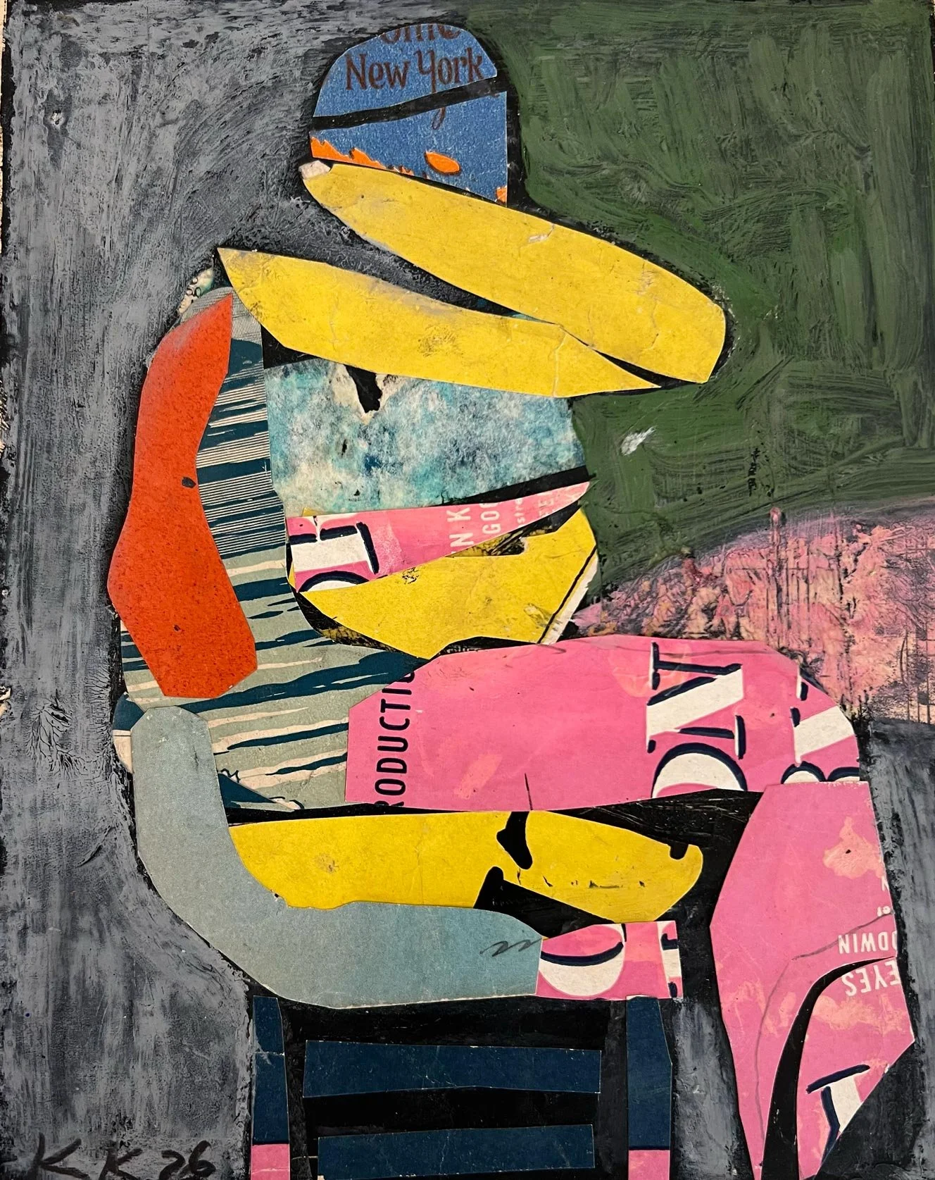Karen Kosoglad - Seated Collage Figure, mixed media collage, 10.25 x 7.25 in. 