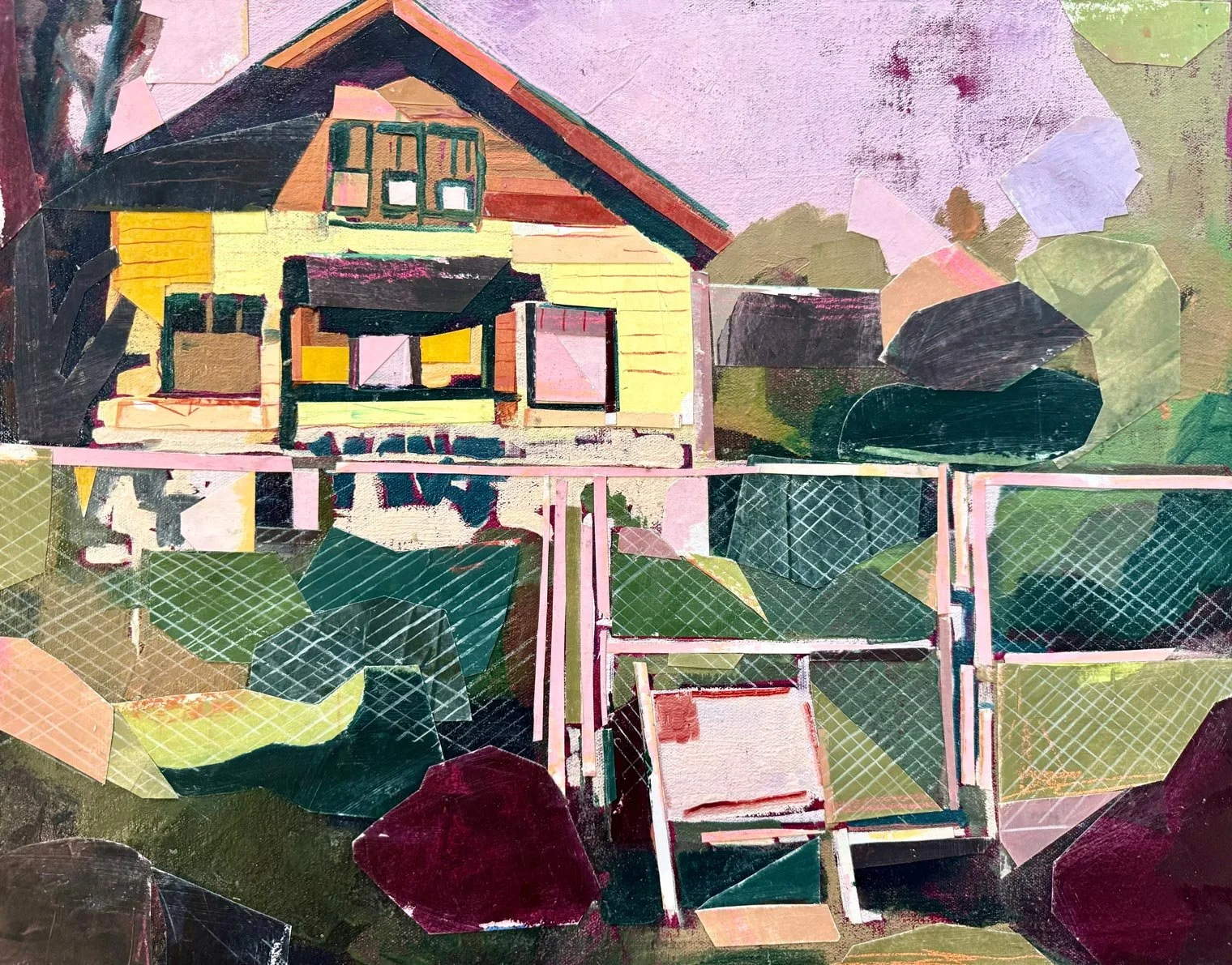 Daphne Minkoff - Unclaimed, collage, oil on canvas over board, 16 x 20 in. 