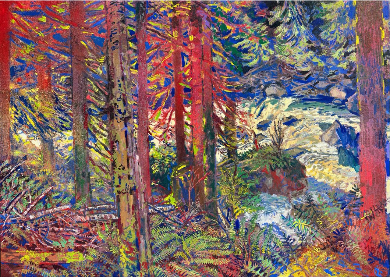 Benjamin Vanderwerff - Clear Water Creek, spray paint and acrylic on canvas, 36 x 48 in. $6800