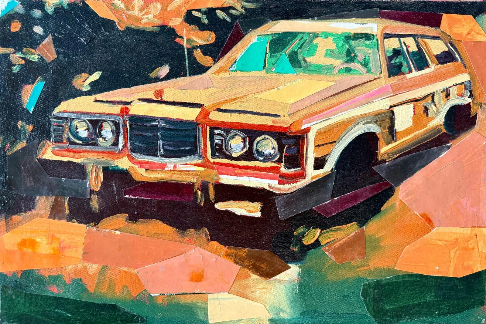 Daphne Minkoff - Dead End #3, collage, oil on canvas over board, 12 x 18 in. 