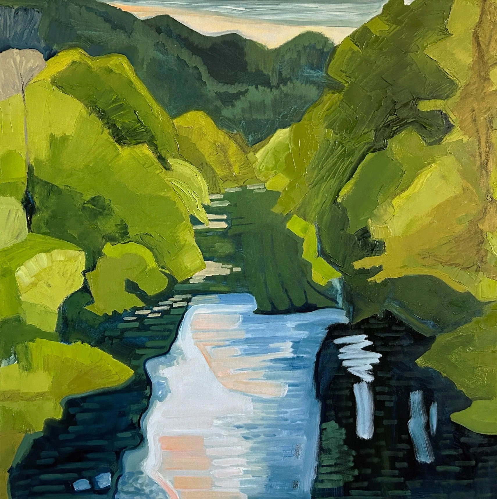 Hart James - Livin' Is Easy, oil and charcoal on canvas, 36 x 36 in. $3500