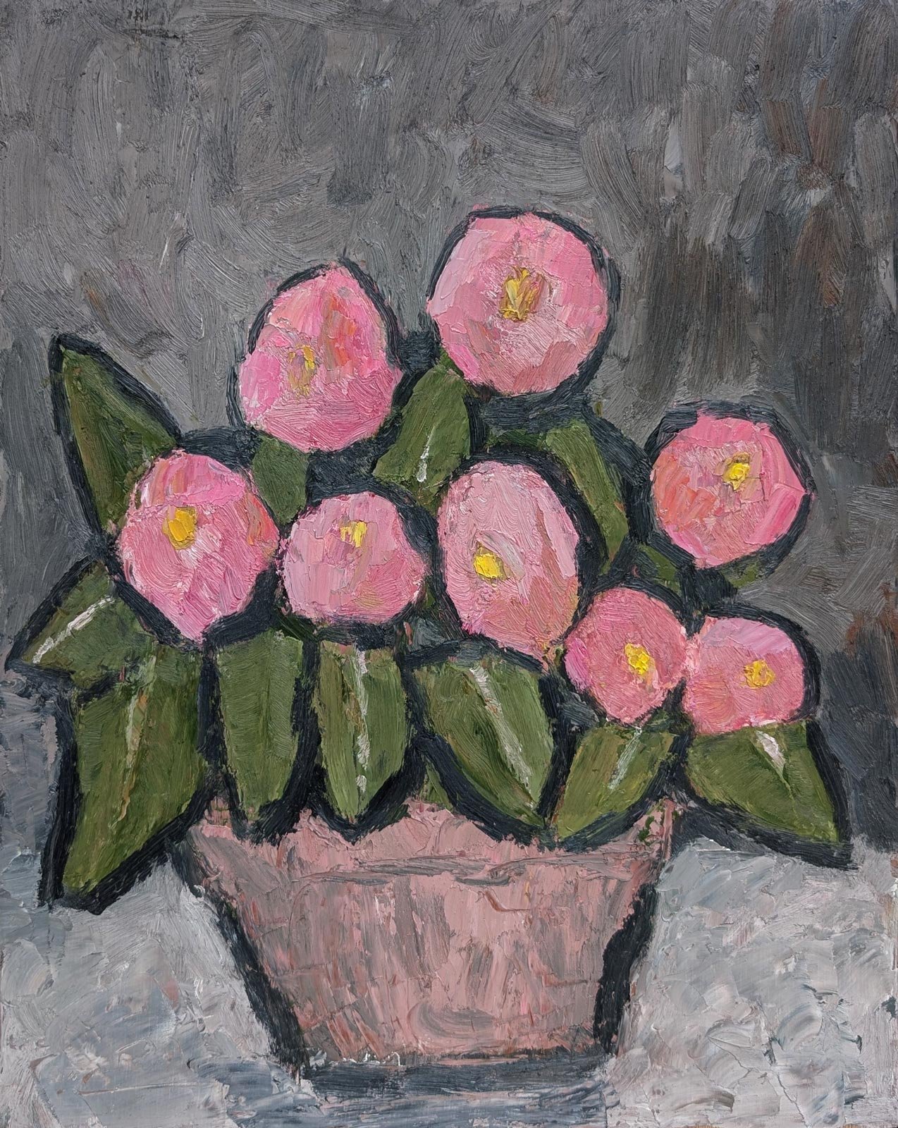 Gregg Laananen - Pink Camellia, oil on panel, 15.25 x 12 in. $1400