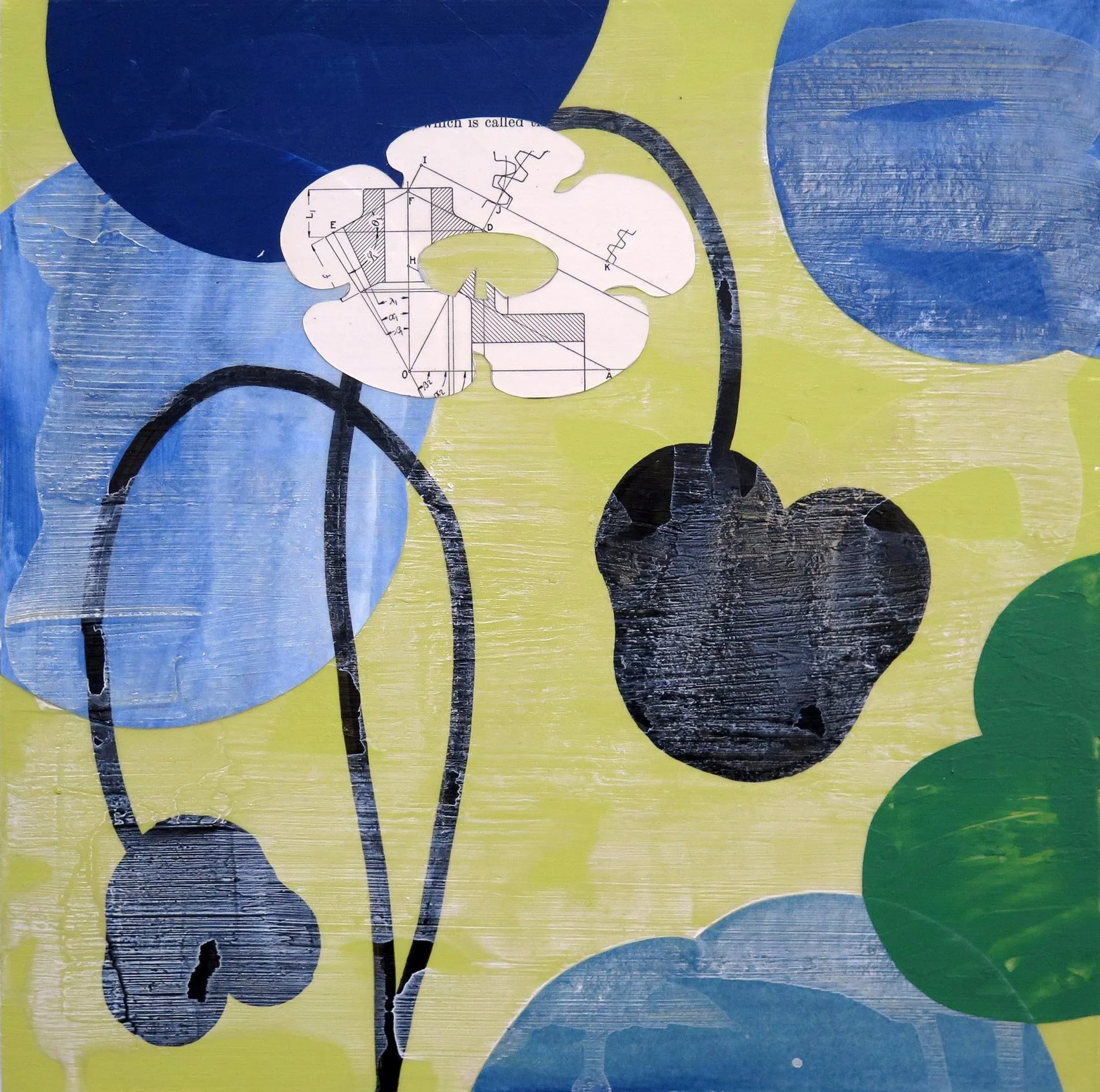 Richard Hutter - Nasturtiums I, acrylic & found-paper collage on panel, 10 x 10 in. $500