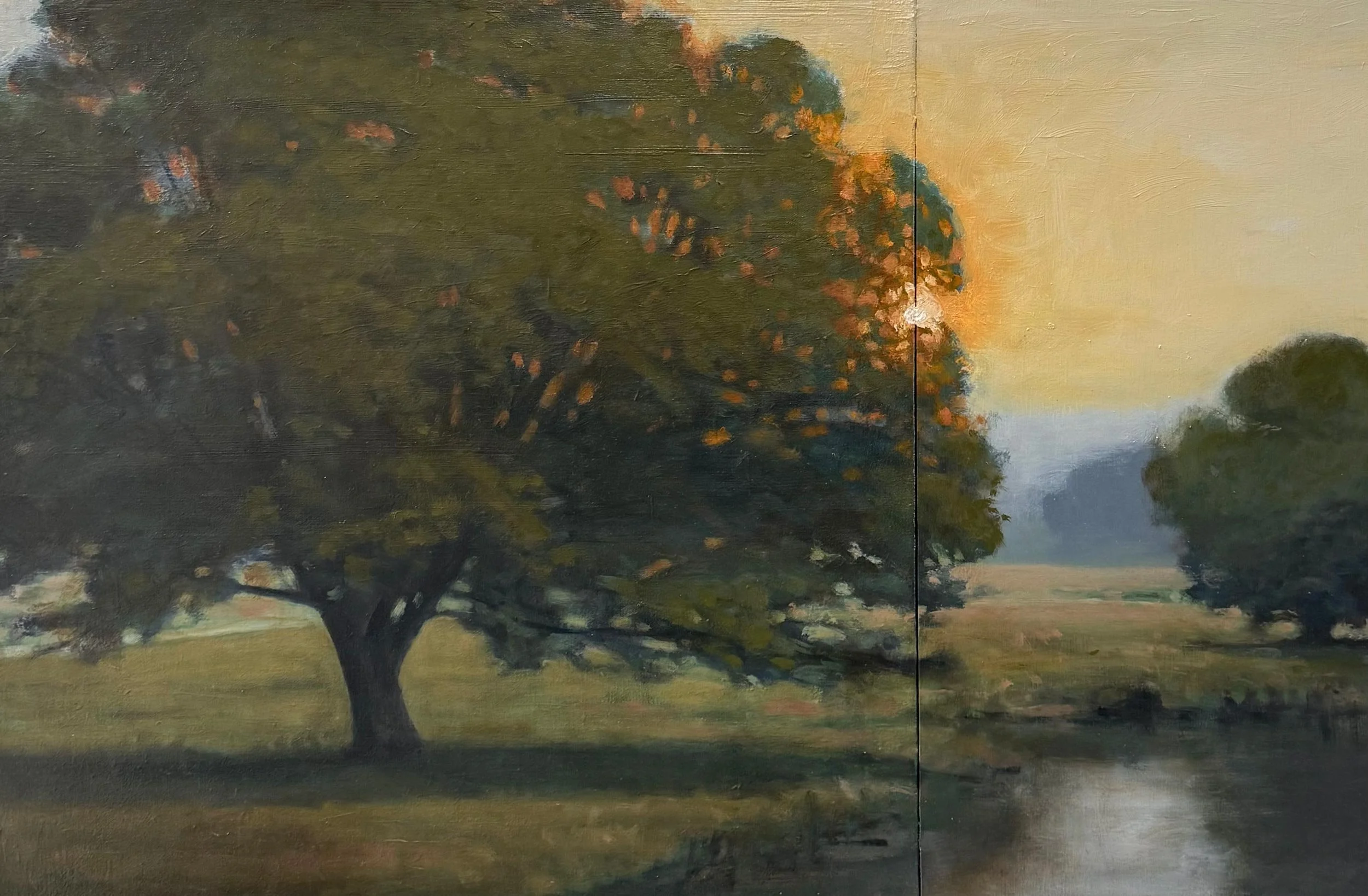 John McCormick - The Sheltering Sky, oil on canvas and panel (diptych), 24 x 36 in.  $5200