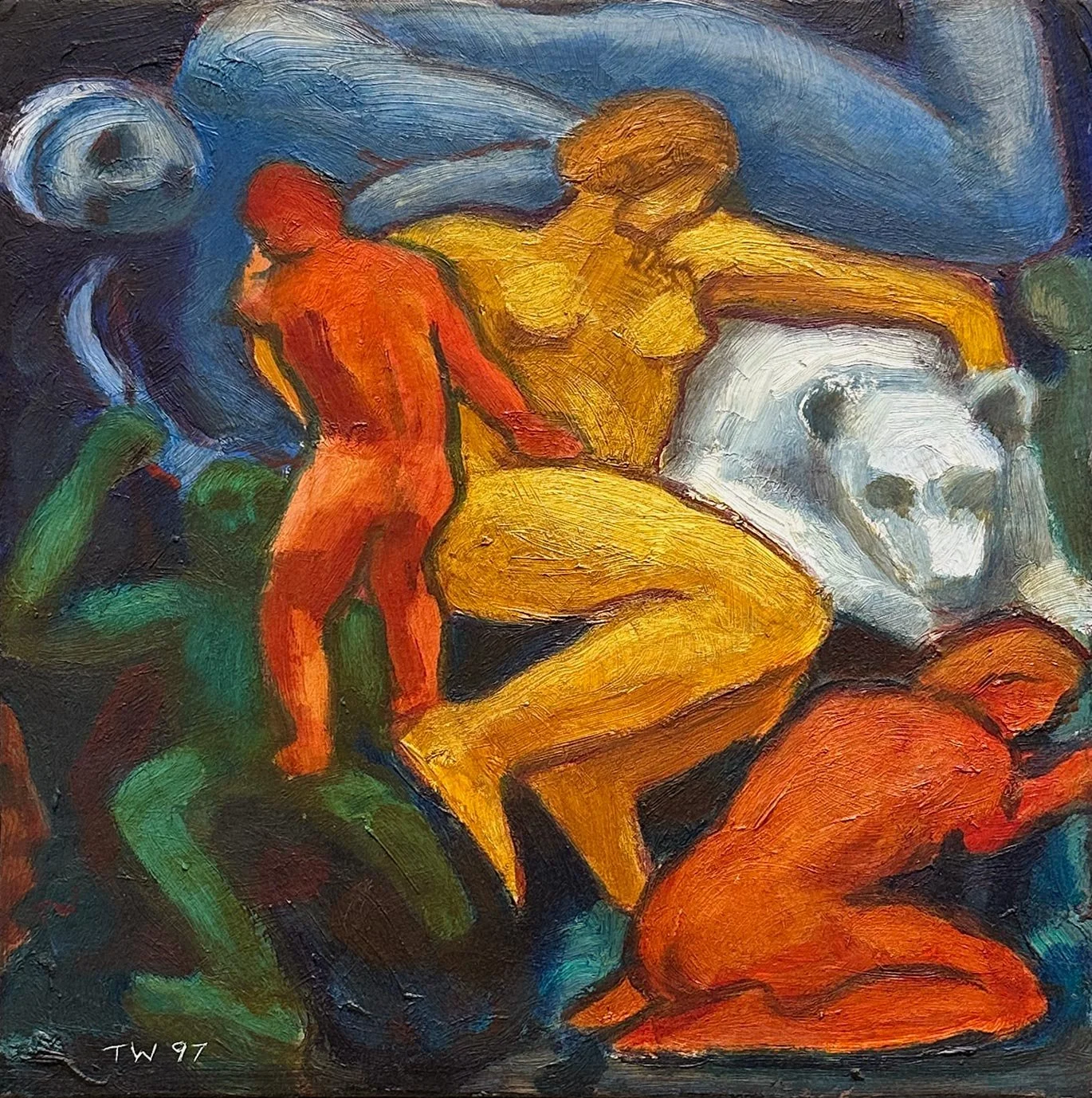 Thomas Wood - Earth Family, oil on panel, 10 x 10 in. $2500