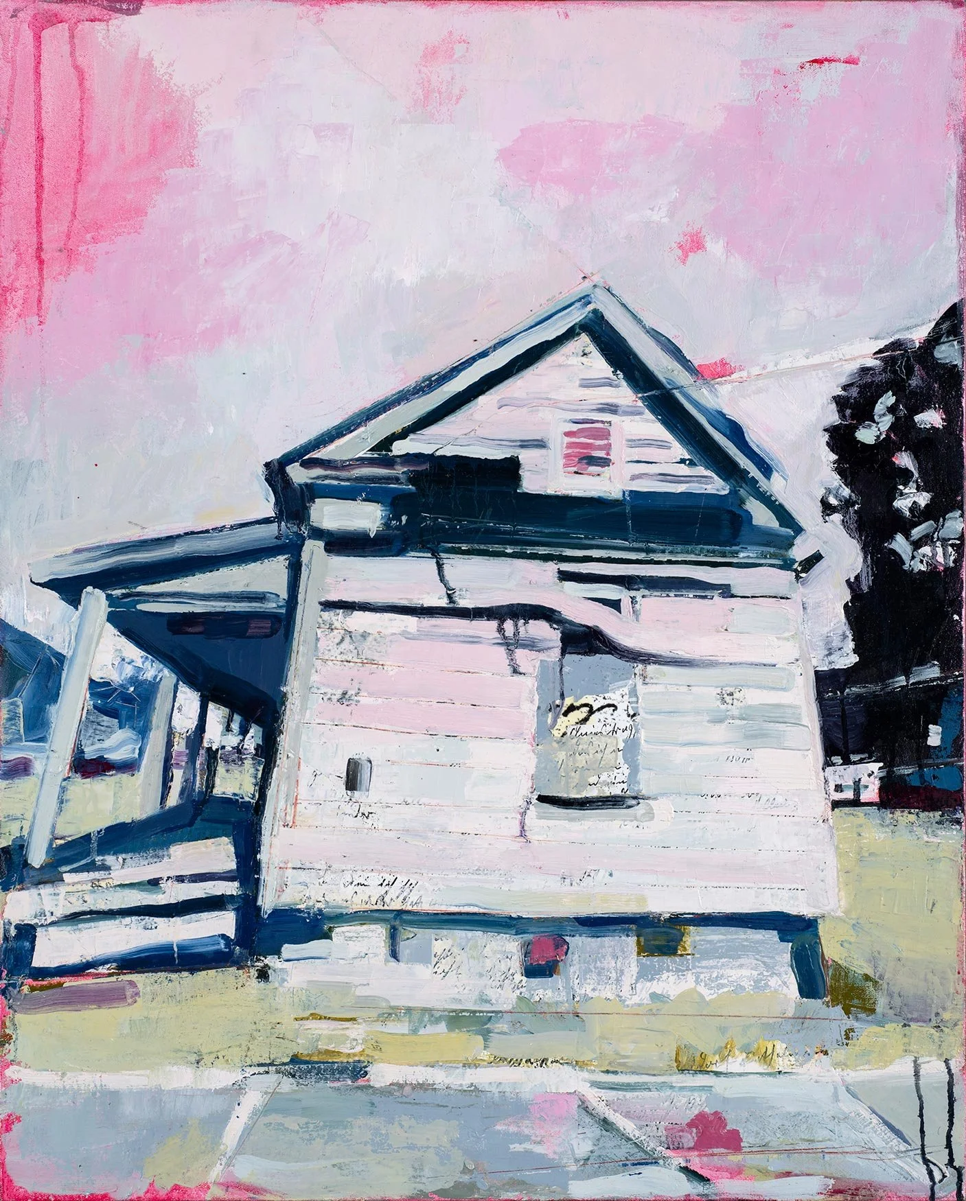 Daphne Minkoff - Dry Pulse of Decaying House, collage, oil on canvas over board, 24 x 20 in. 