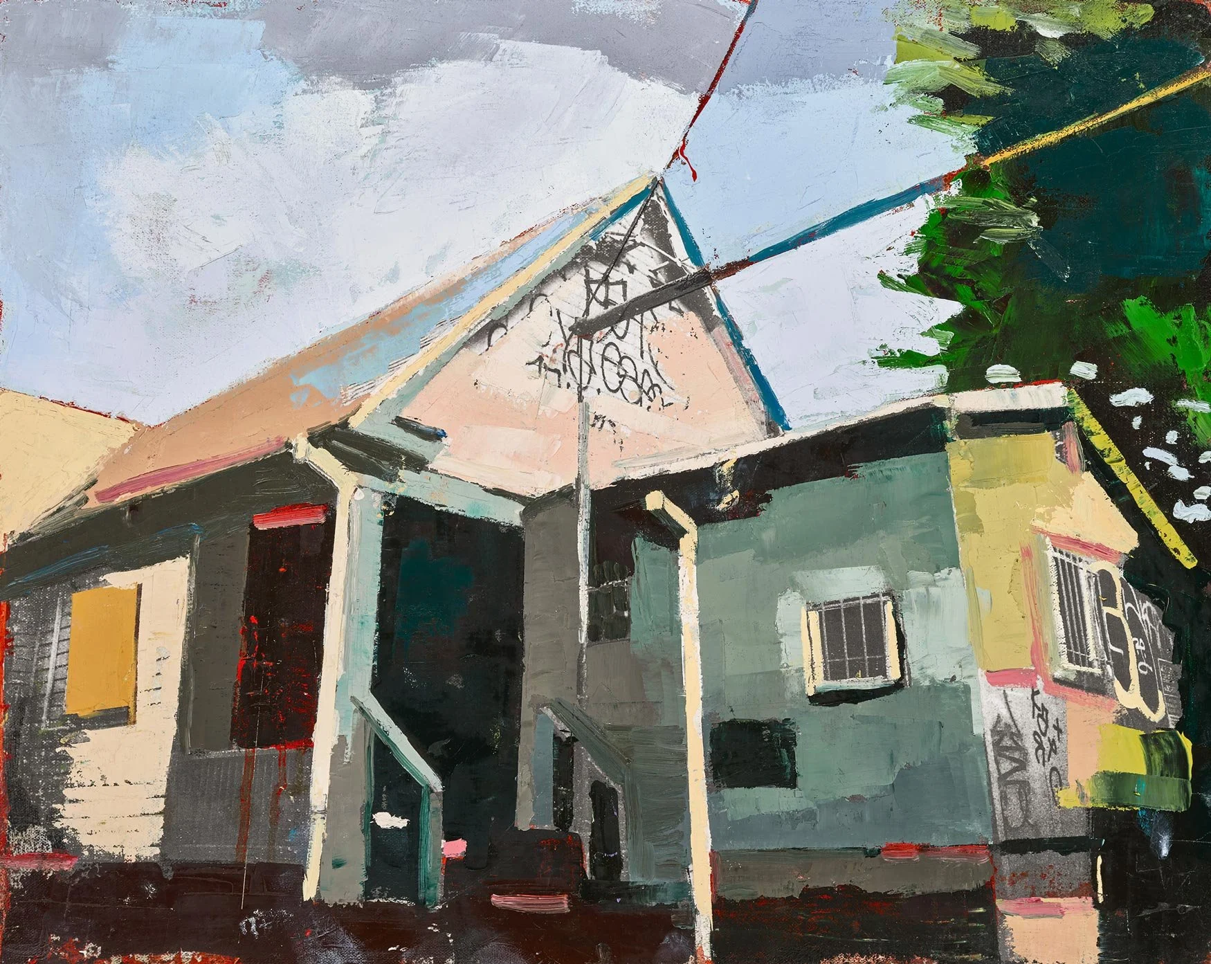 Daphne Minkoff - Remove/ Replace/ Repeat, collage, oil on canvas over board, 16 x 20 in.  SOLD