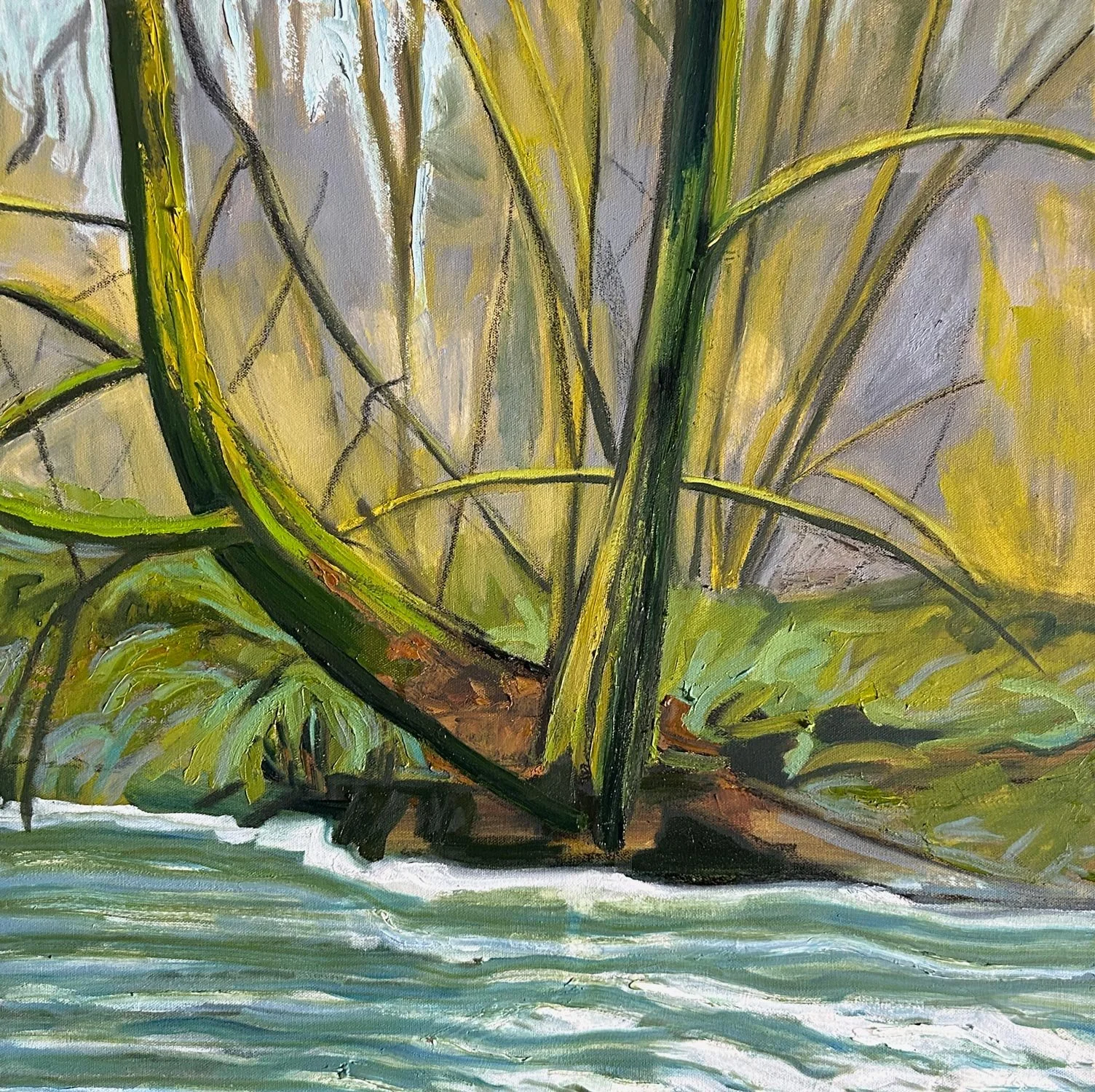 Hart James - Be Sittin' When the Evening Comes, oil and charcoal on canvas, 24 x 24 in. $1900