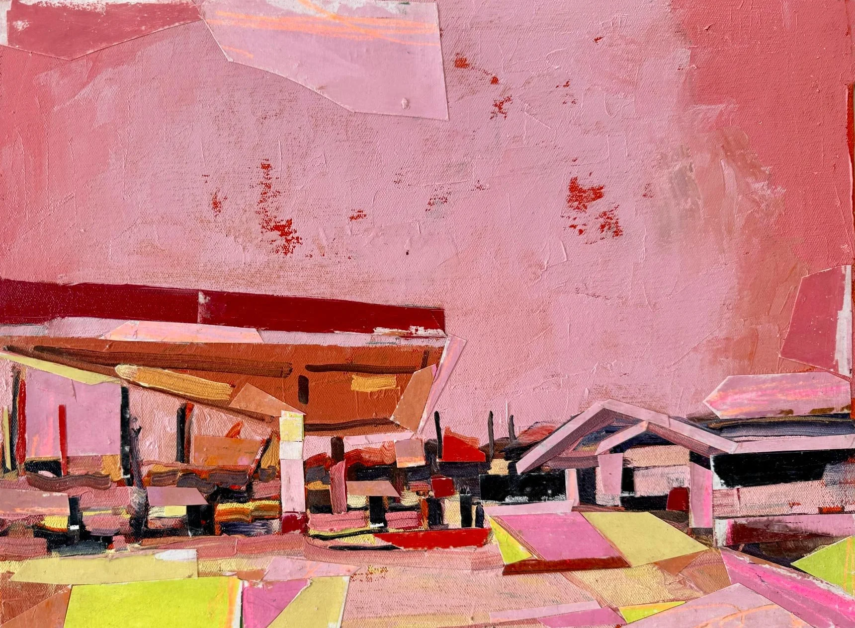 Daphne Minkoff - The Quiet Between #1, collage, oil on canvas over board, 12 x 16 in. 