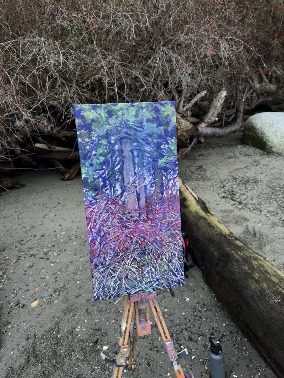Plein Air - Painting on Location: Padilla Bay 2, spray paint and acrylic on canvas, 24 x 12 in.