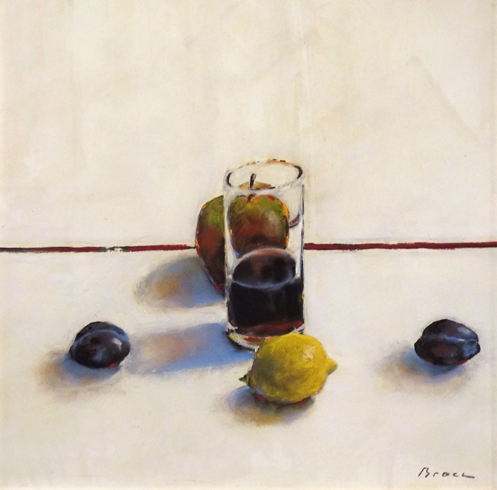 Joel Brock - Fruit and Shadows, pastel and gesso on paper, 18 x 18 in., framed to 27.5 x 27.5 in. $6000