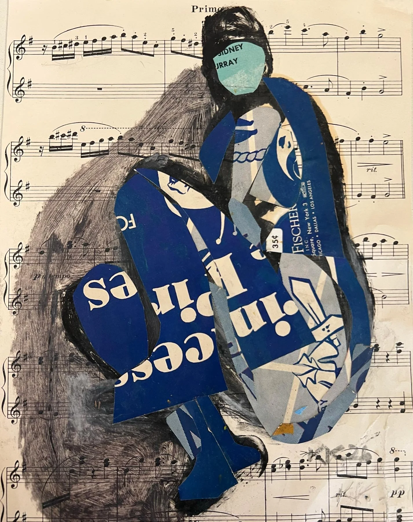 Karen Kosoglad - Chloe in Blue, collage and mixed media on paper, 10.25 x 8 in. 