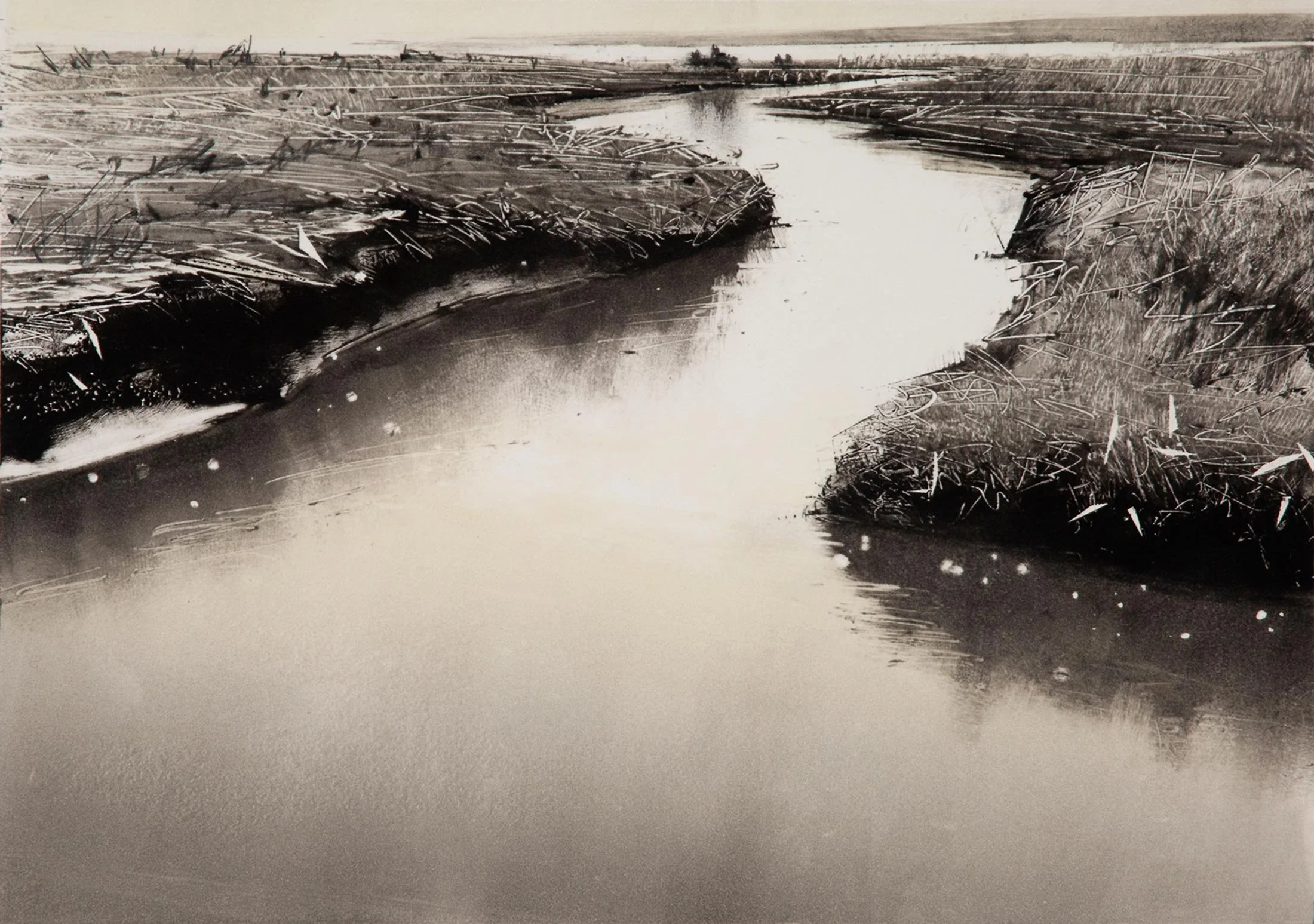 Wendy Orville - Wetlands, Early Evening, monotype, 8 x 11.75 in. $1800