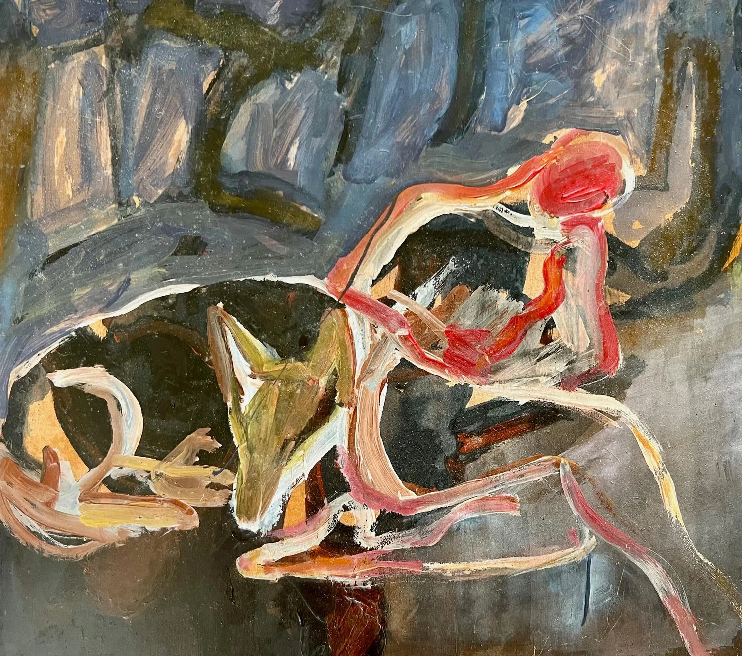 Karen Kosoglad - Woman and Dog - Resting painting onboard, 12.5 x 14.5 in. 