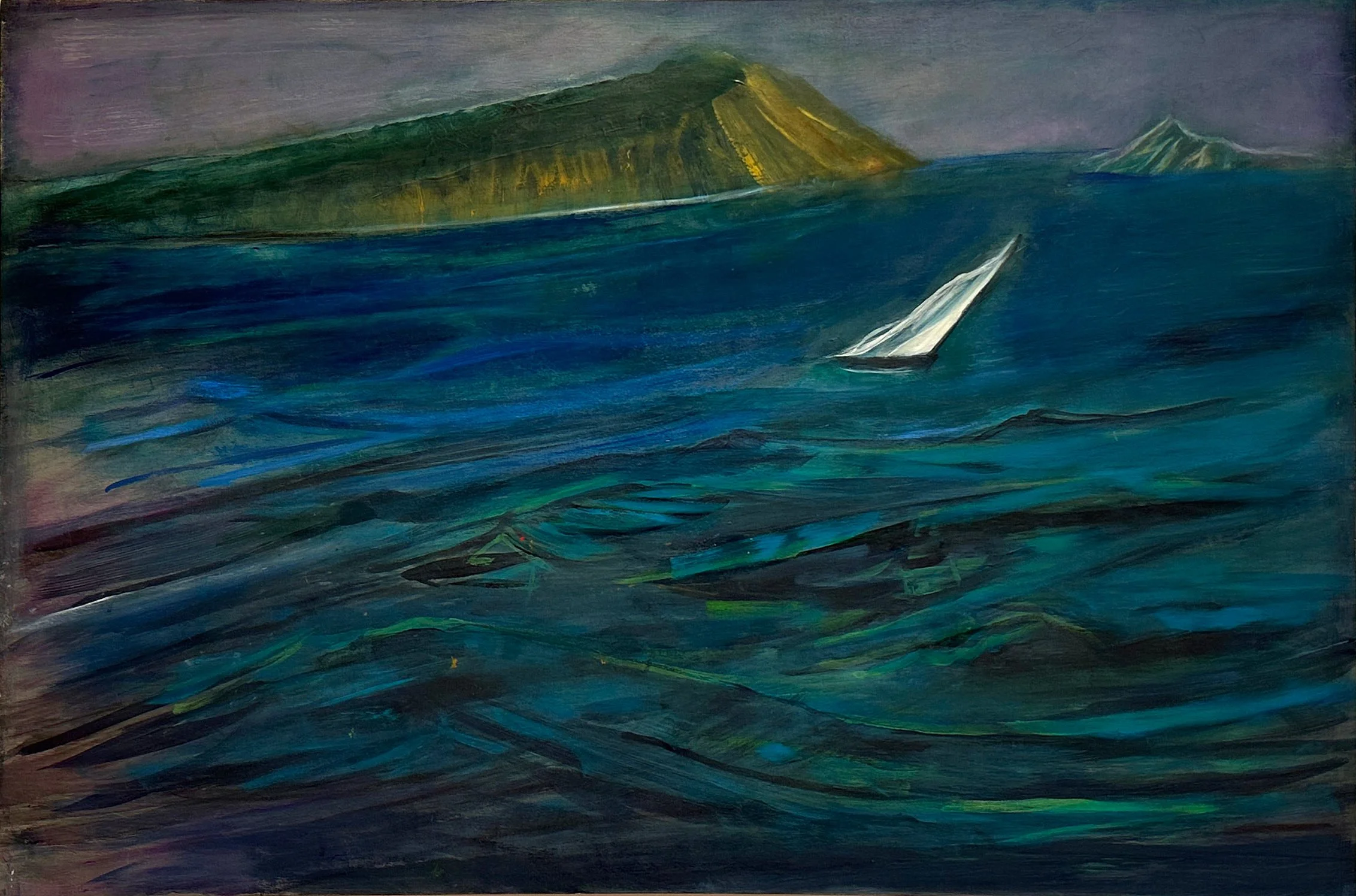 Kathryn Altus - Alaska Run, oil and acrylic on wood panel, 24 x 36 in. $3800