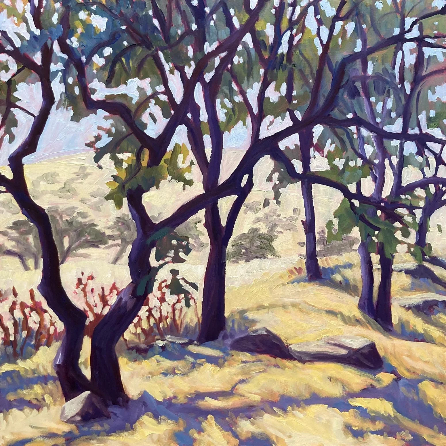 Emily Wood - On the Way to Yosemite, oil on birch panel, 16 x 16 in. $2500