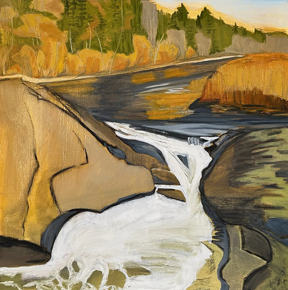 Hart James - Dog Head Falls, oil and charcoal on canvas, 36 x 36 in. $3500
