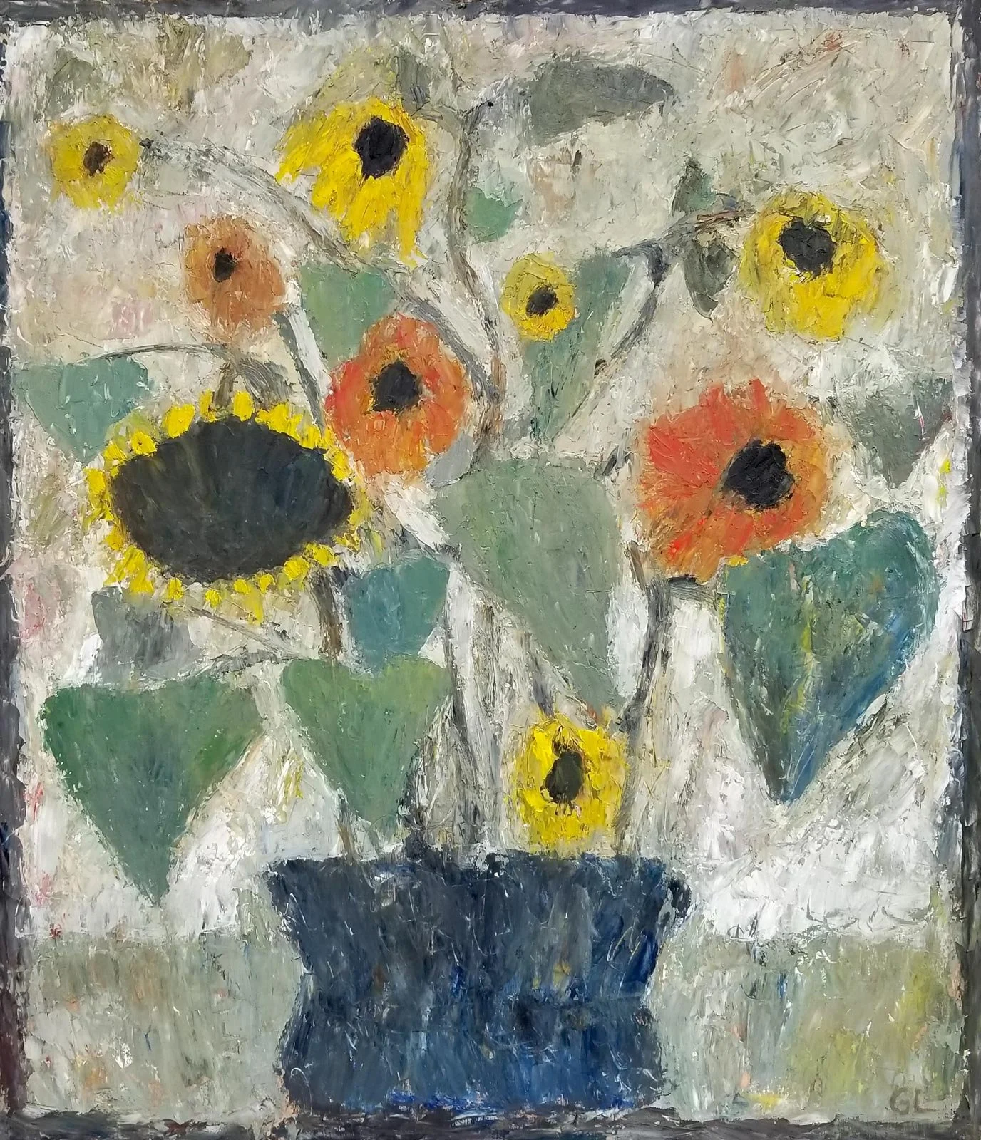 Gregg Laananen - Sunflowers in a Studio Pottery Bowl, oil on canvas, 28.25 x 24.5 in. SOLD
