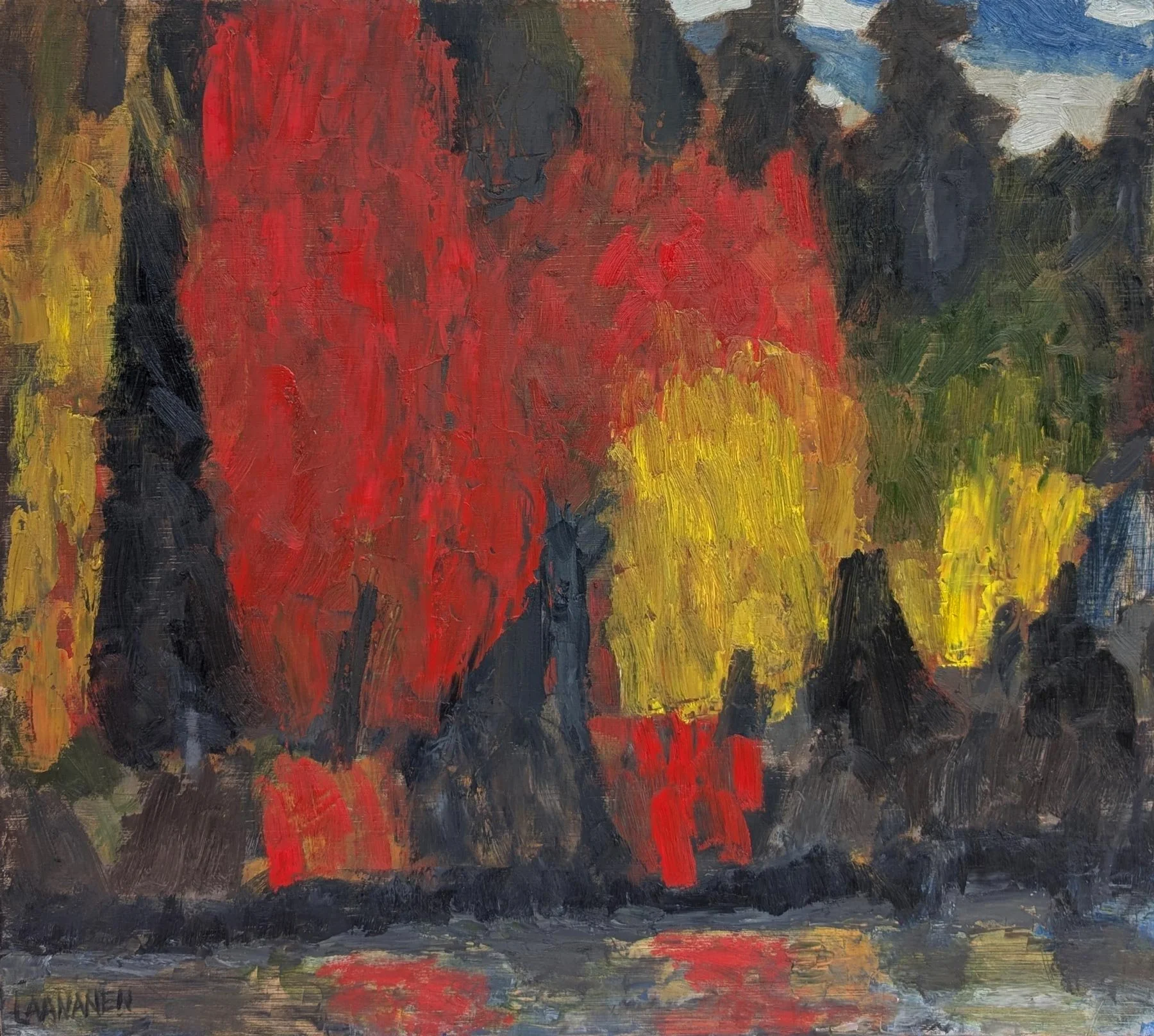 Gregg Laananen - Autumn Along Bacon Creek, oil on panel, 18 x 20 in. $1900