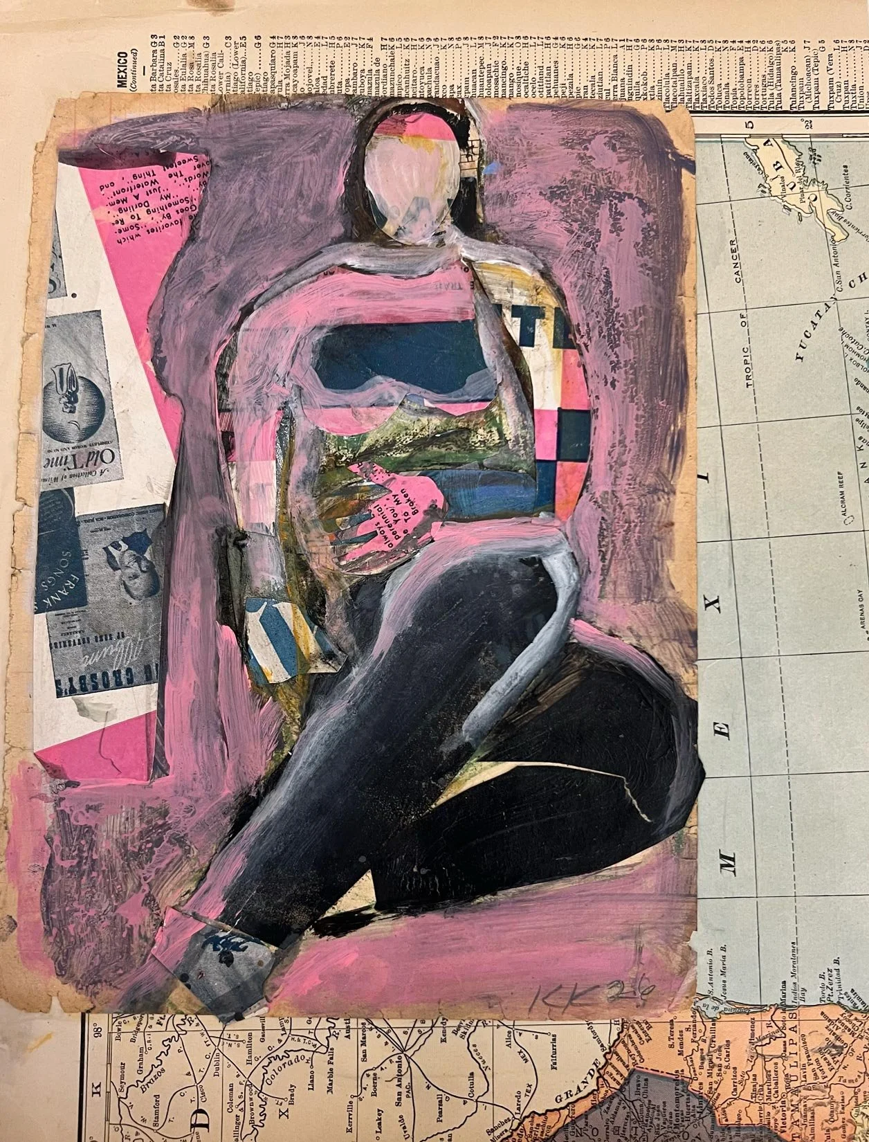 Karen Kosoglad - Pink Collage Figure, 10.25 x 8 in. 