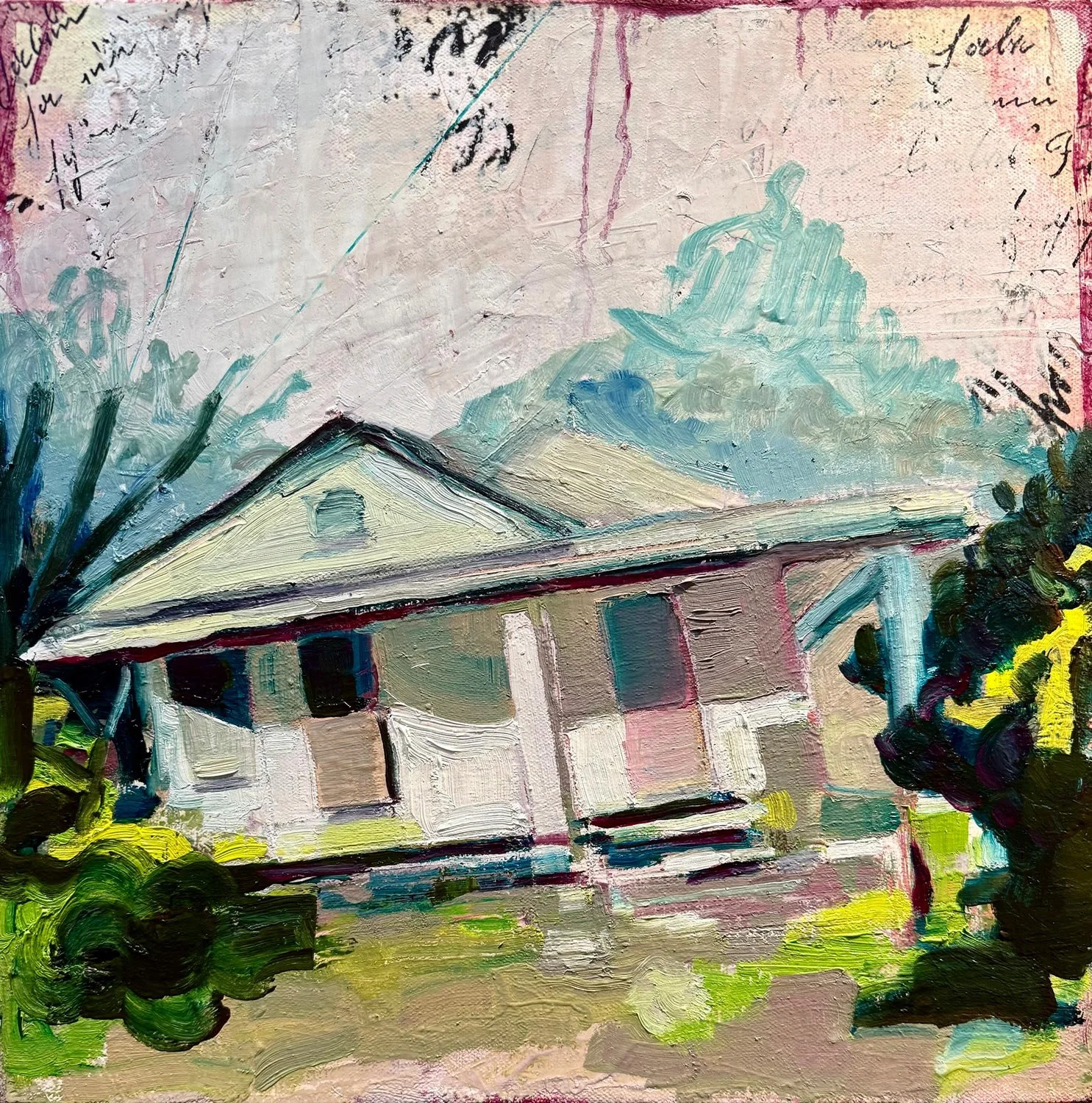 Daphne Minkoff - Sinking Feeling, collage, oil on canvas over board, 14 x 14 in. 