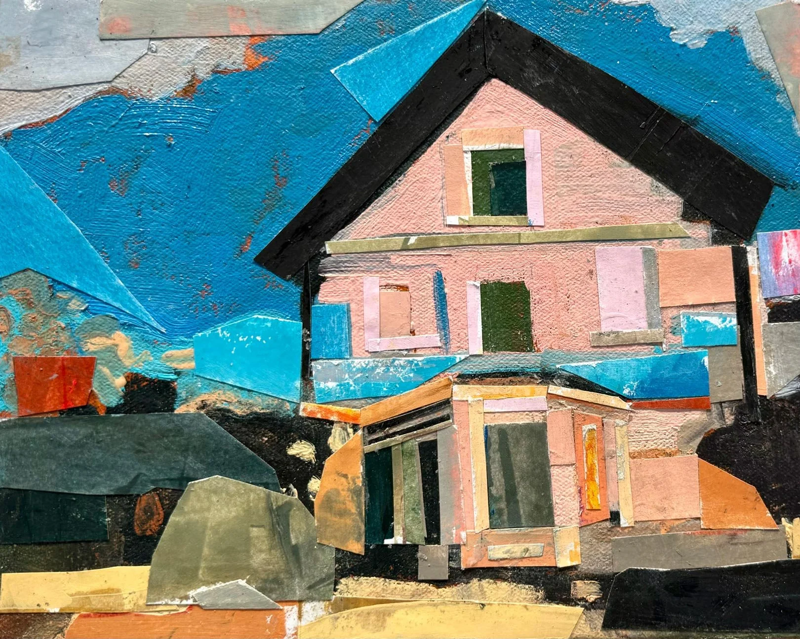 Daphne Minkoff - Vacancies #2, collage, oil on canvas over board, 8 x 10 in. 