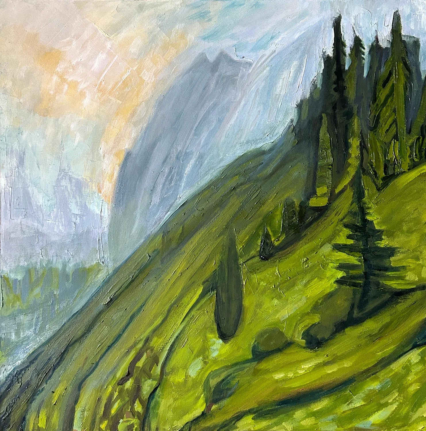Hart James - A Higher Note, oil and charcoal on canvas, 24 x 24 in. $1900