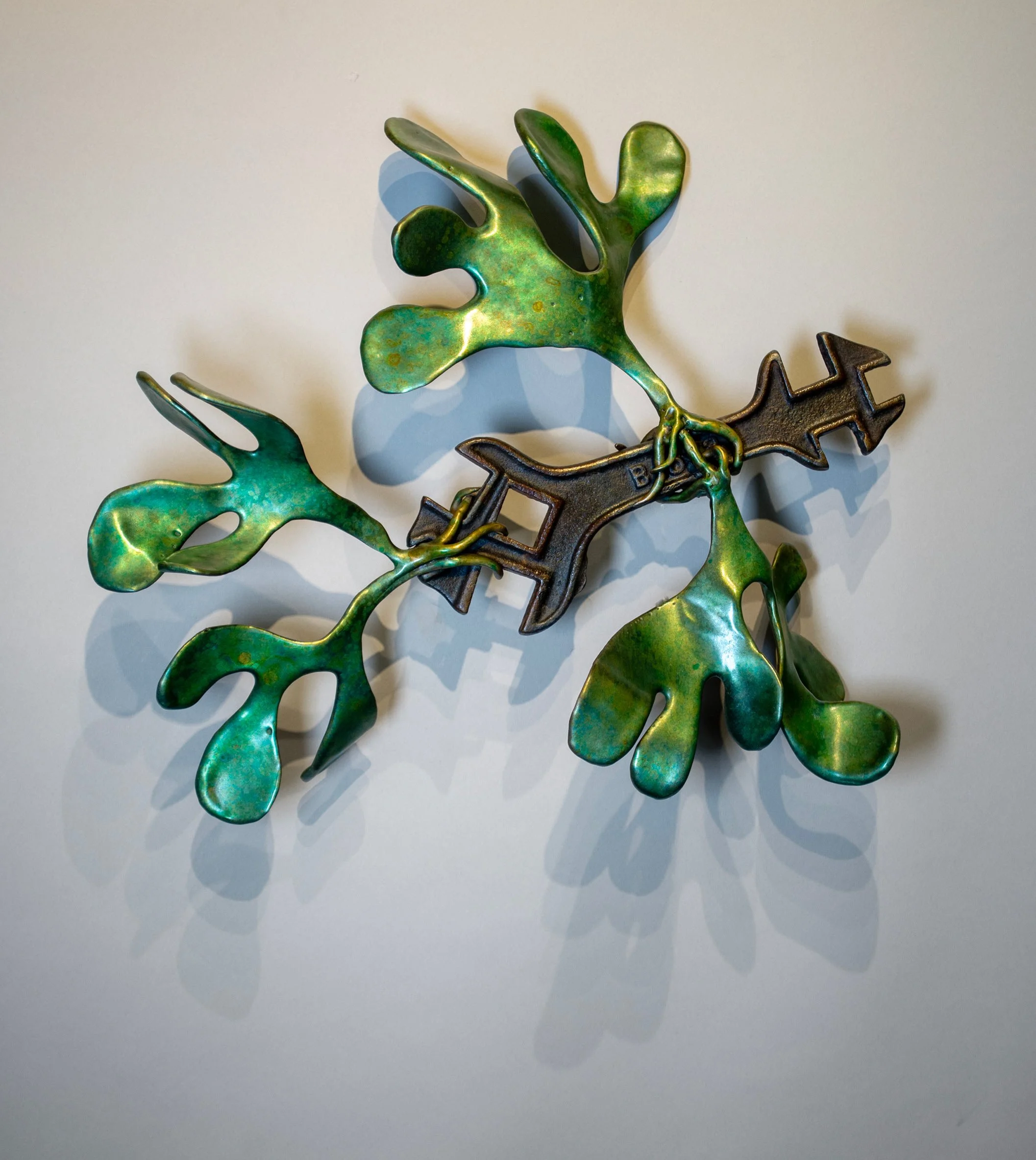 David Eisenhour - Flying Multi-wrench, unique bronze and wrench, 14.5 x 12 x 4 in. $2900