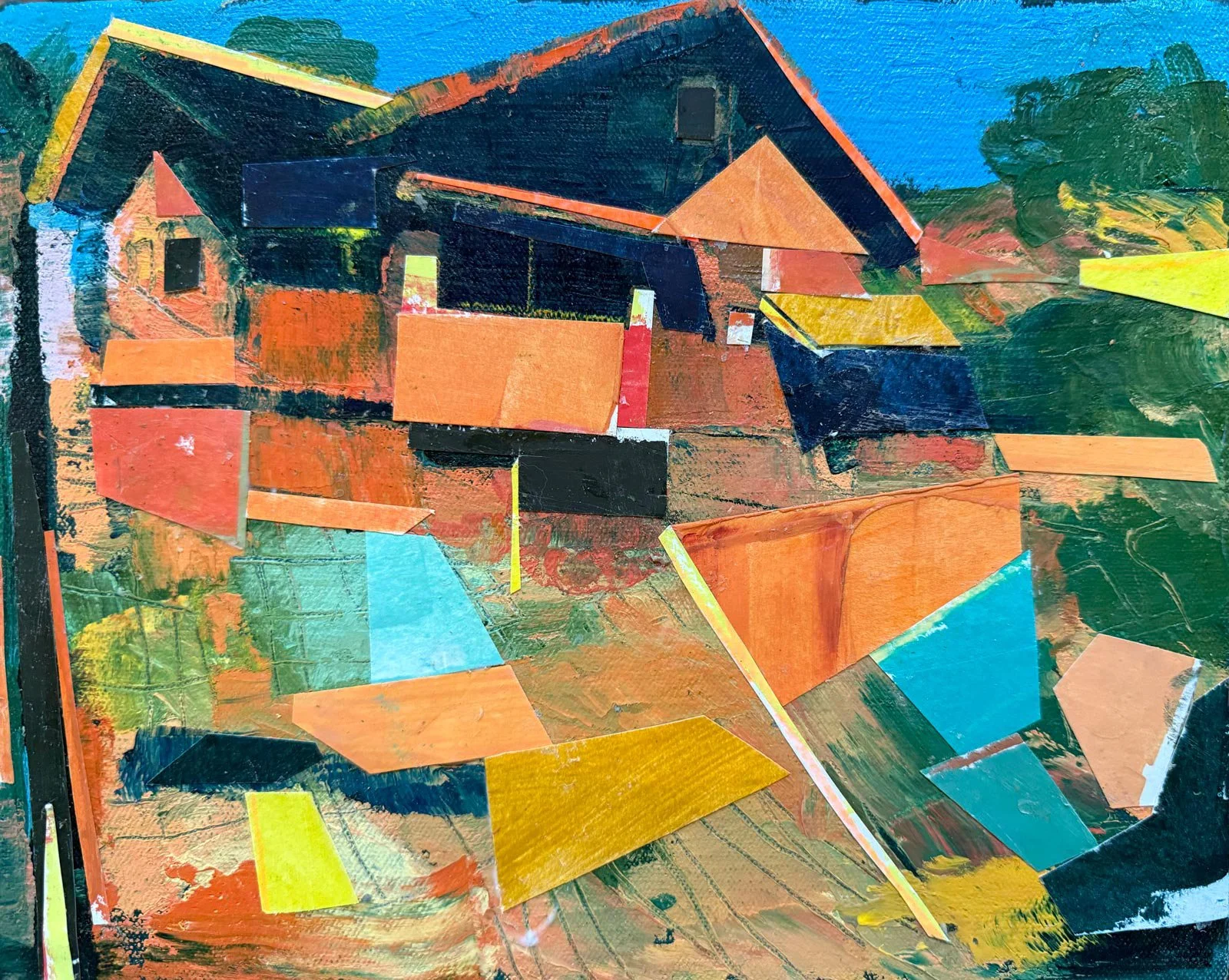 Daphne Minkoff - Holding the Weather, collage, oil on canvas over board, 8 x 10 in. 