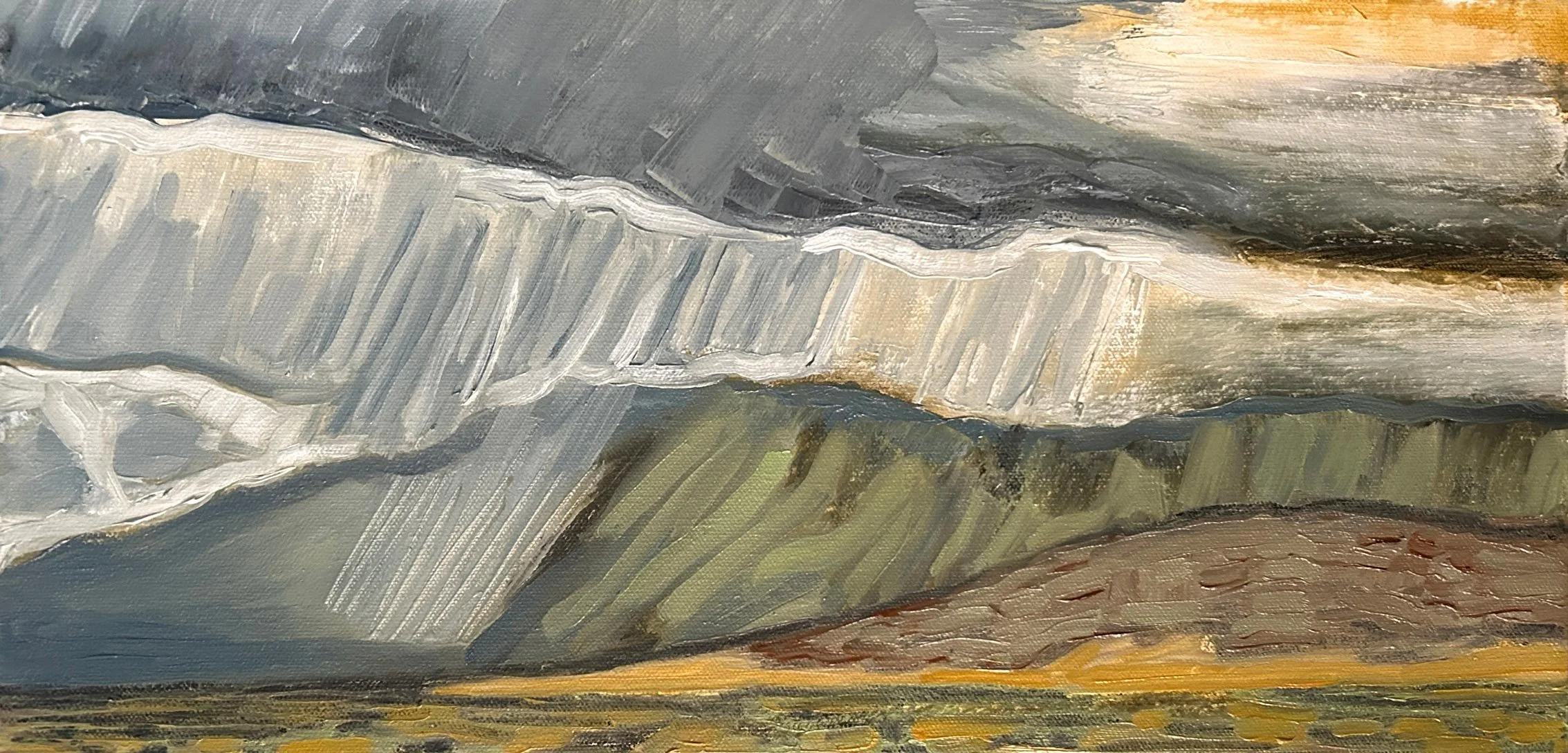 Hart James - The Way Through Idaho, oil and charcoal on canvas, 10 x 20 in. $800