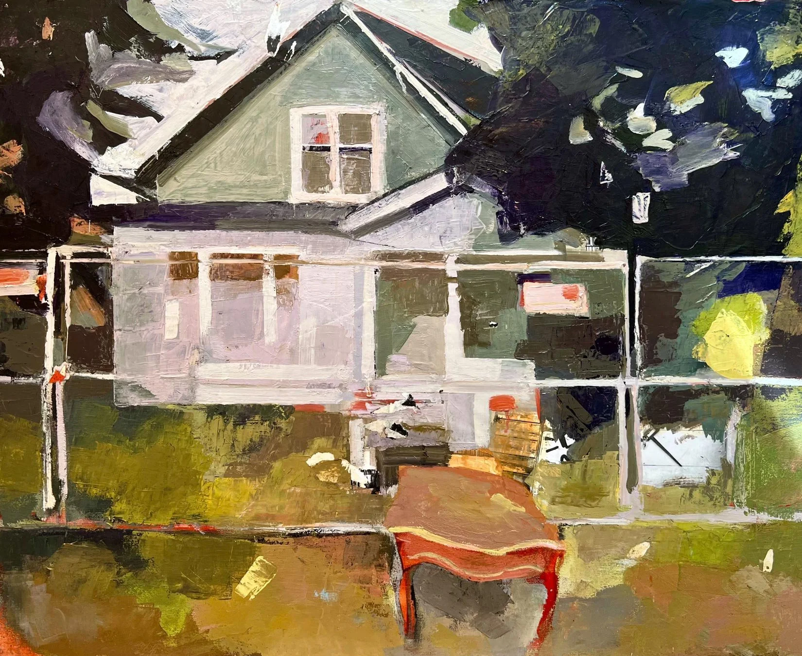 Daphne Minkoff - Façade of Order #1, collage, oil on canvas over board, 24 x 30 in. $2400