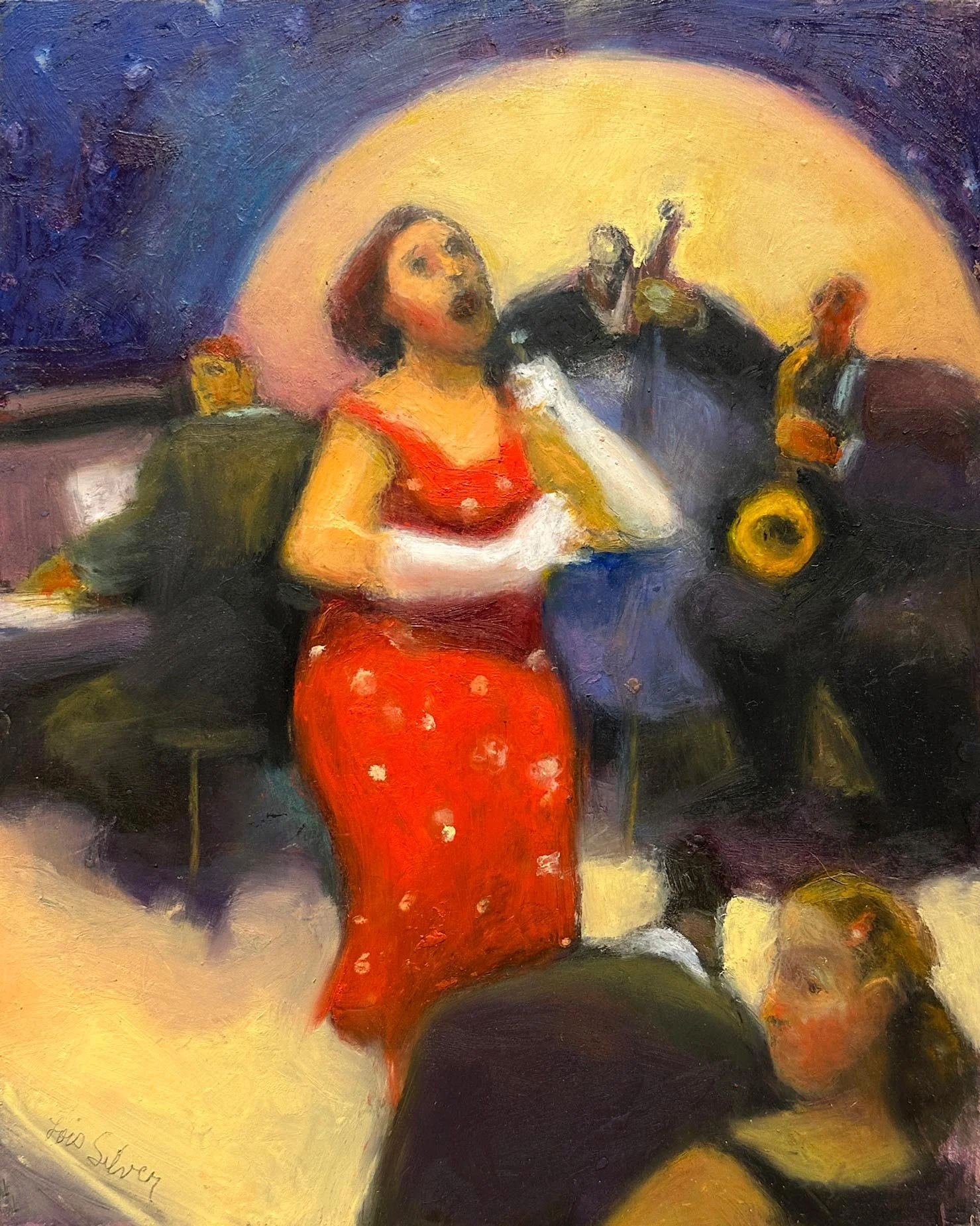 Lois Silver - The Chanteuse, oil on board, 10 x 8 in. $1500