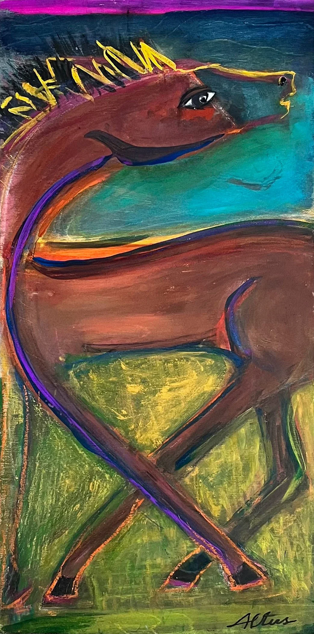 Kathryn Altus - Colt, acrylic and gouache on wood panel, 24 x 12 in.  SOLD