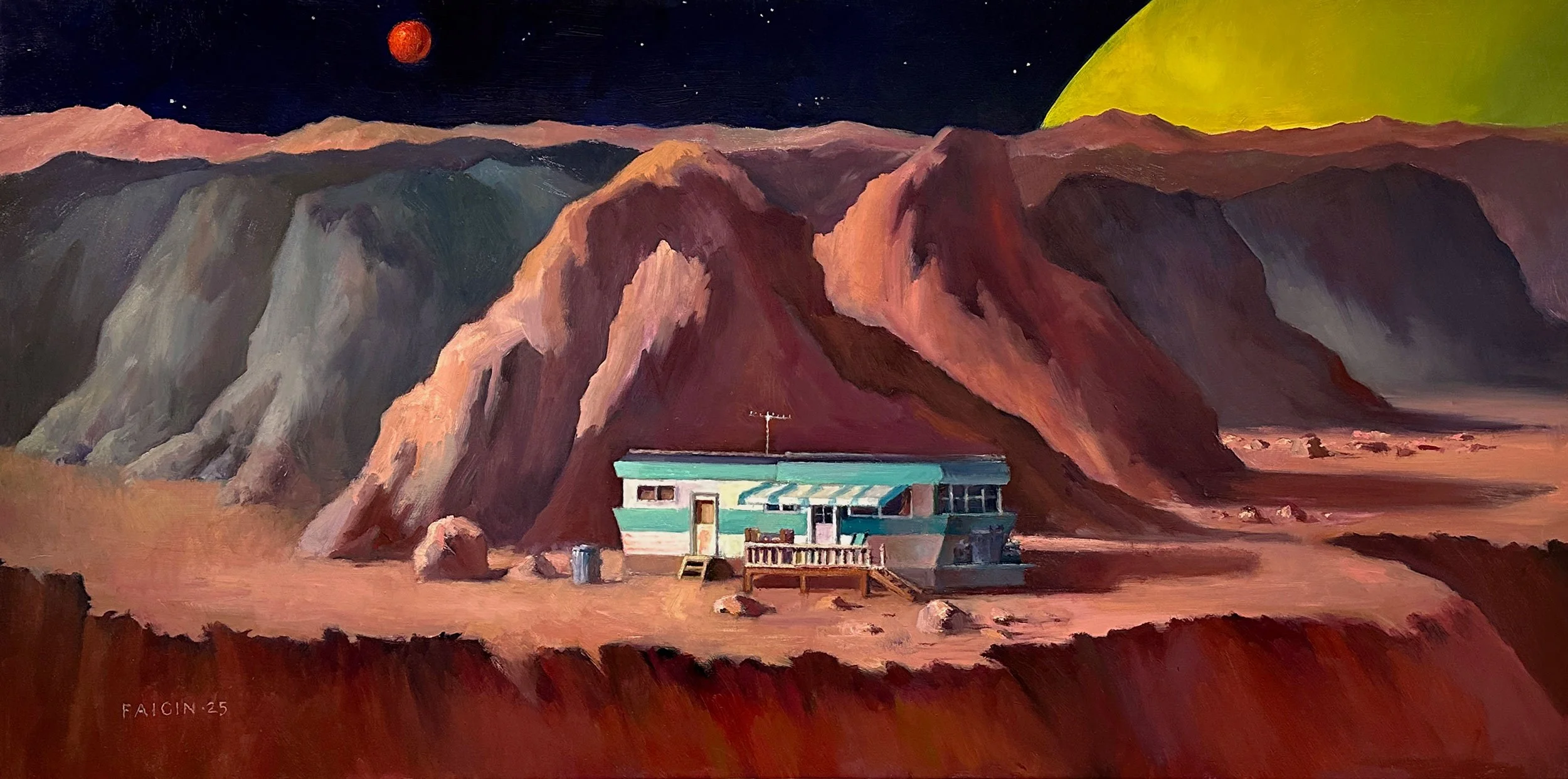 Gary Faigin, Trailer Park, oil on panel, 30 x 60 in. $15,000