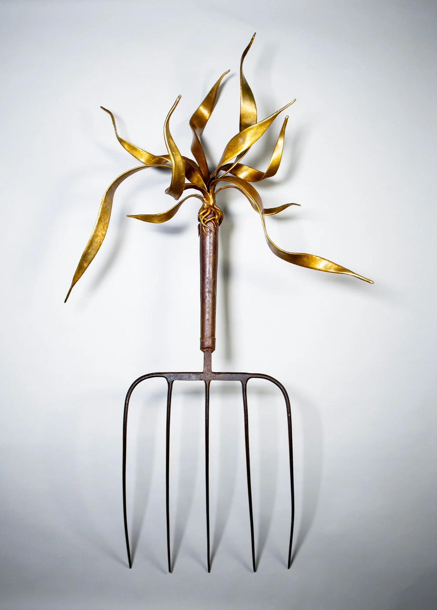 David Eisenhour - 5 Tine, unique bronze and antique hay fork, 38 x 23 x 14.25 in. $8500