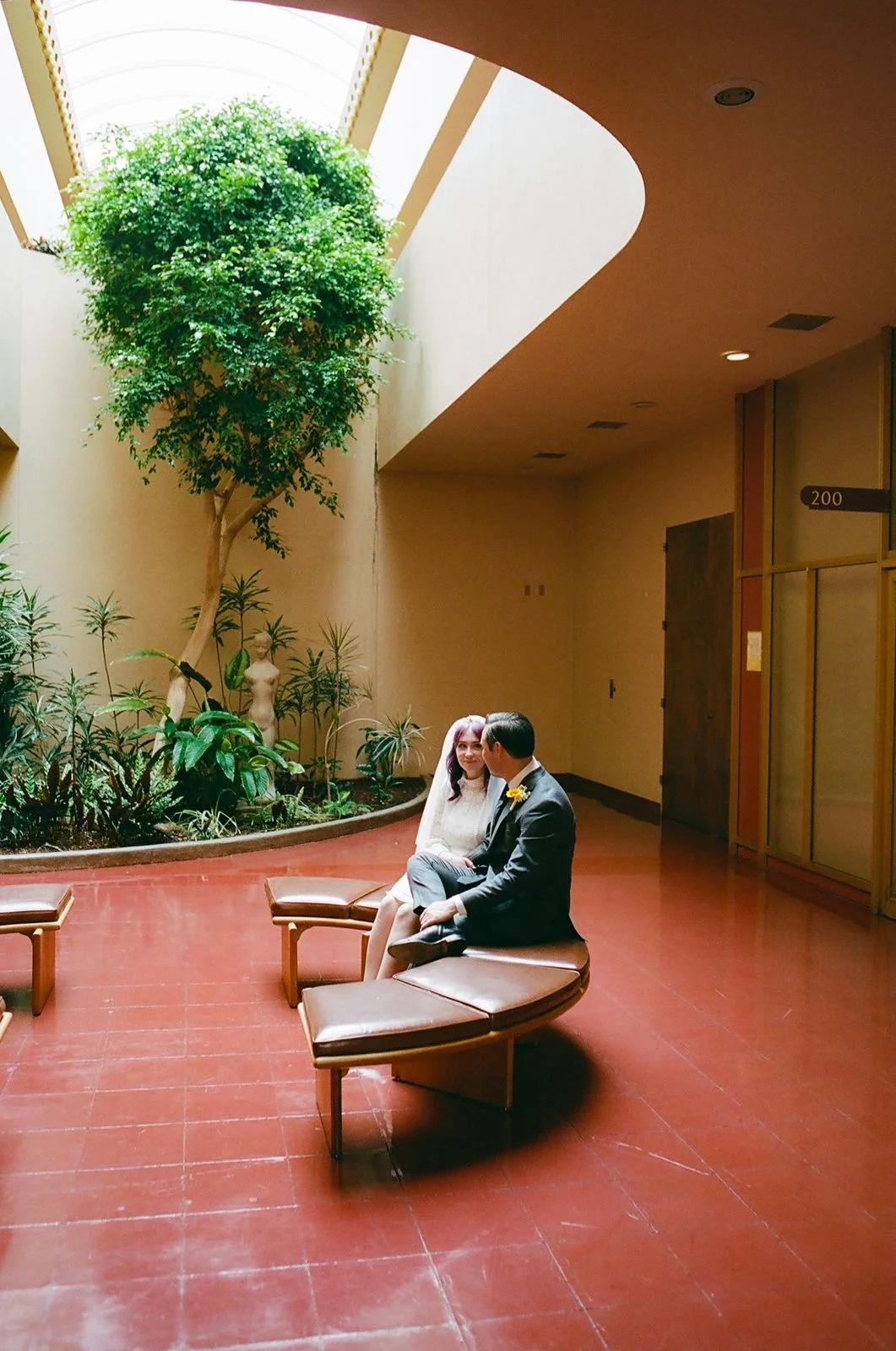 1960s vintage couple at Marin County Civic Center wedding 