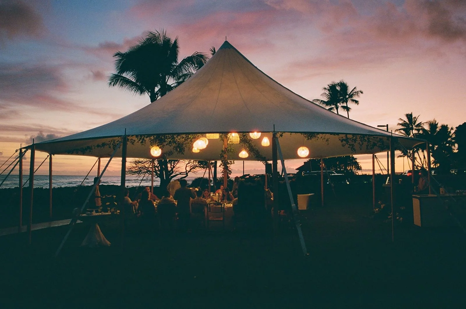 Reception tent at a destination wedding in Kauai