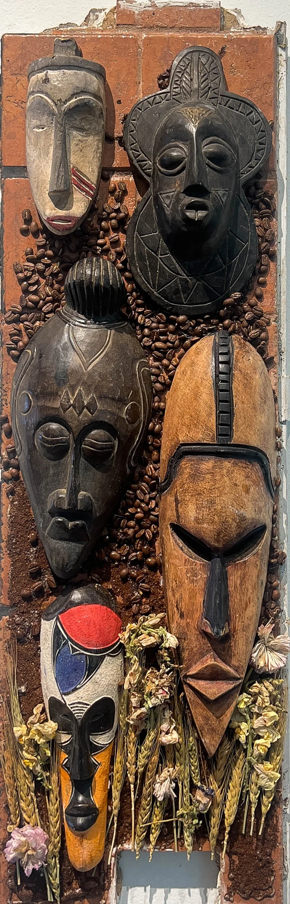 Over Flower, Tea, and the Smell of Roasted Coffee Beans, 2025 --
36" x 12" x 2" --
Clay, Dried flowers, Coffee Beans, Tea, Incense, Tile, Drywall --
Inquire for Pricing***